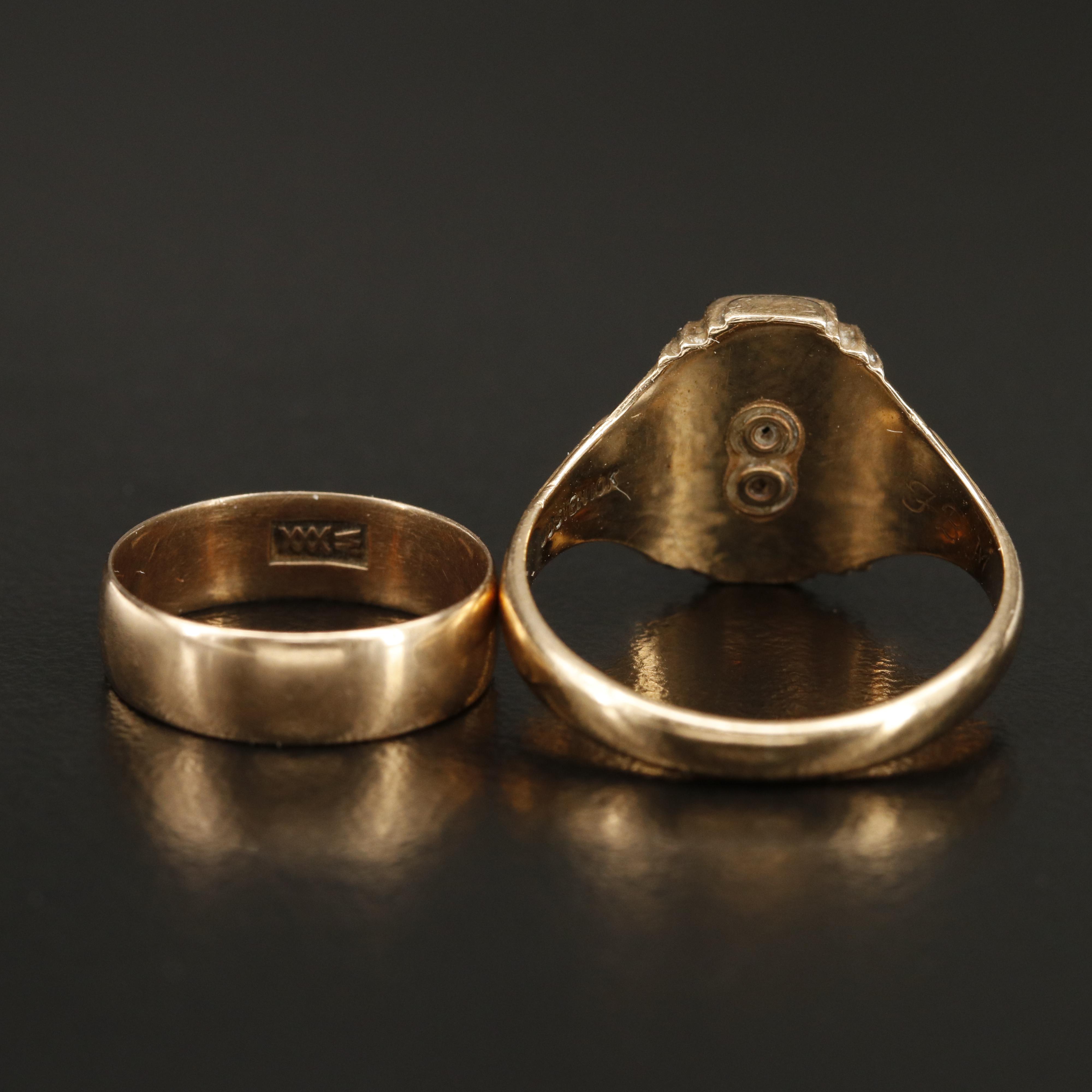 1950s 10K Enamel Class Ring and J.R. Wood & Sons Band