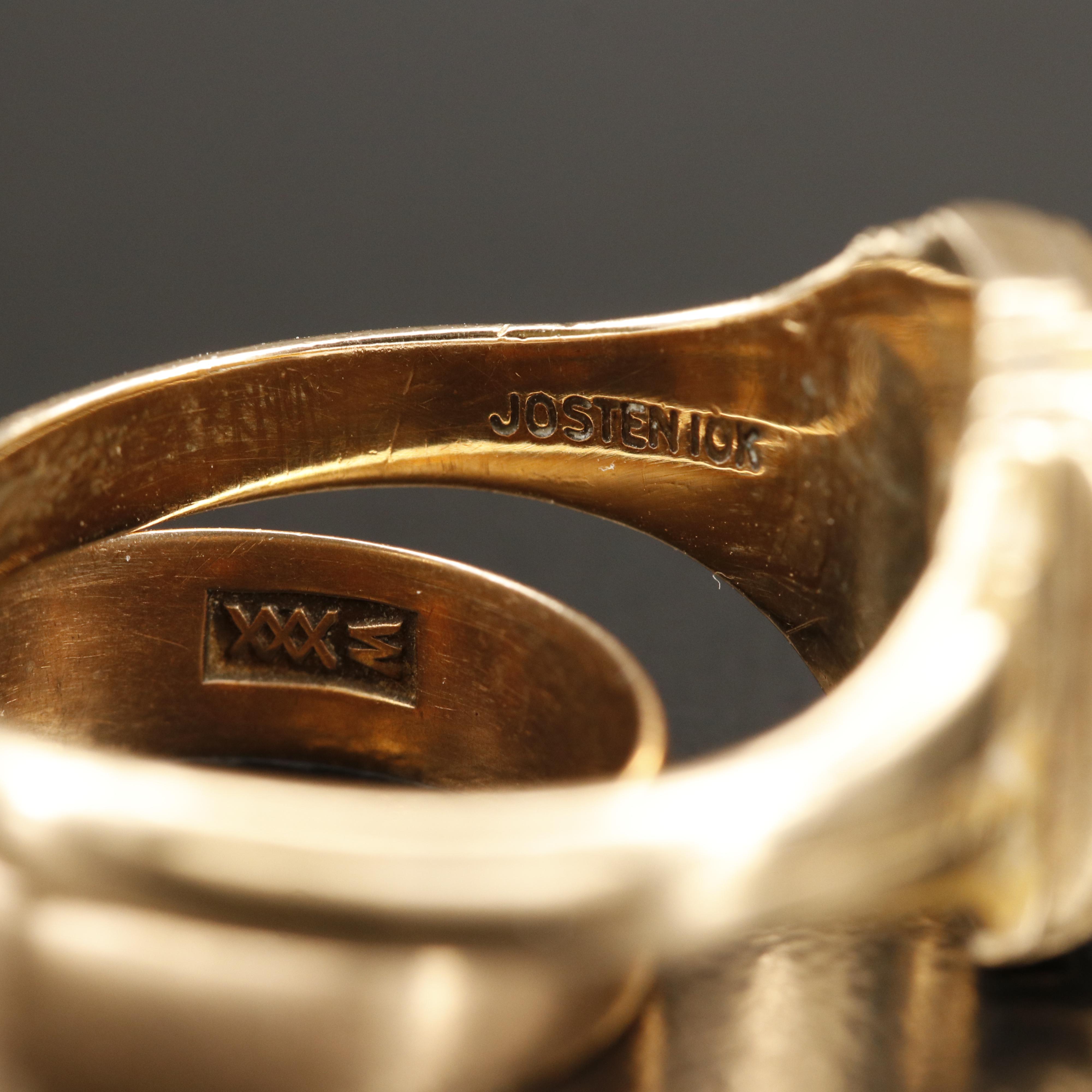 1950s 10K Enamel Class Ring and J.R. Wood & Sons Band