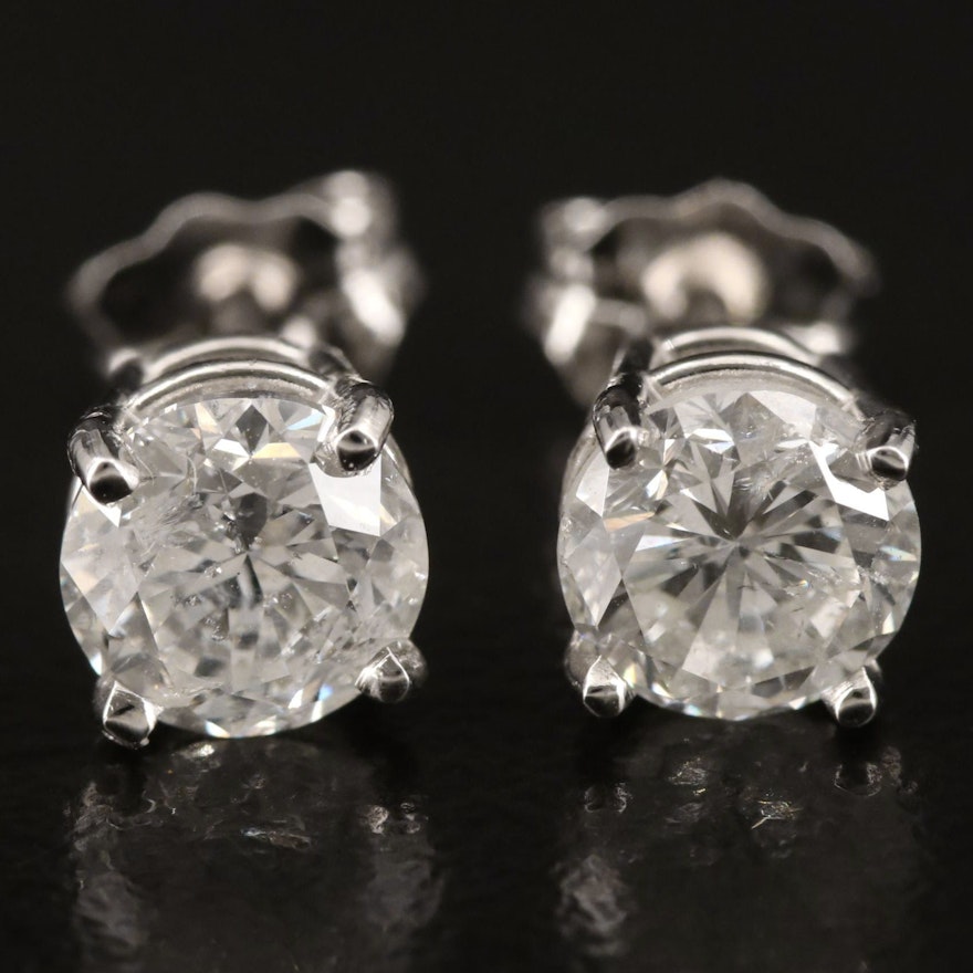 Platinum 1.40 CTW Diamond Stud Earrings with GIA eReport