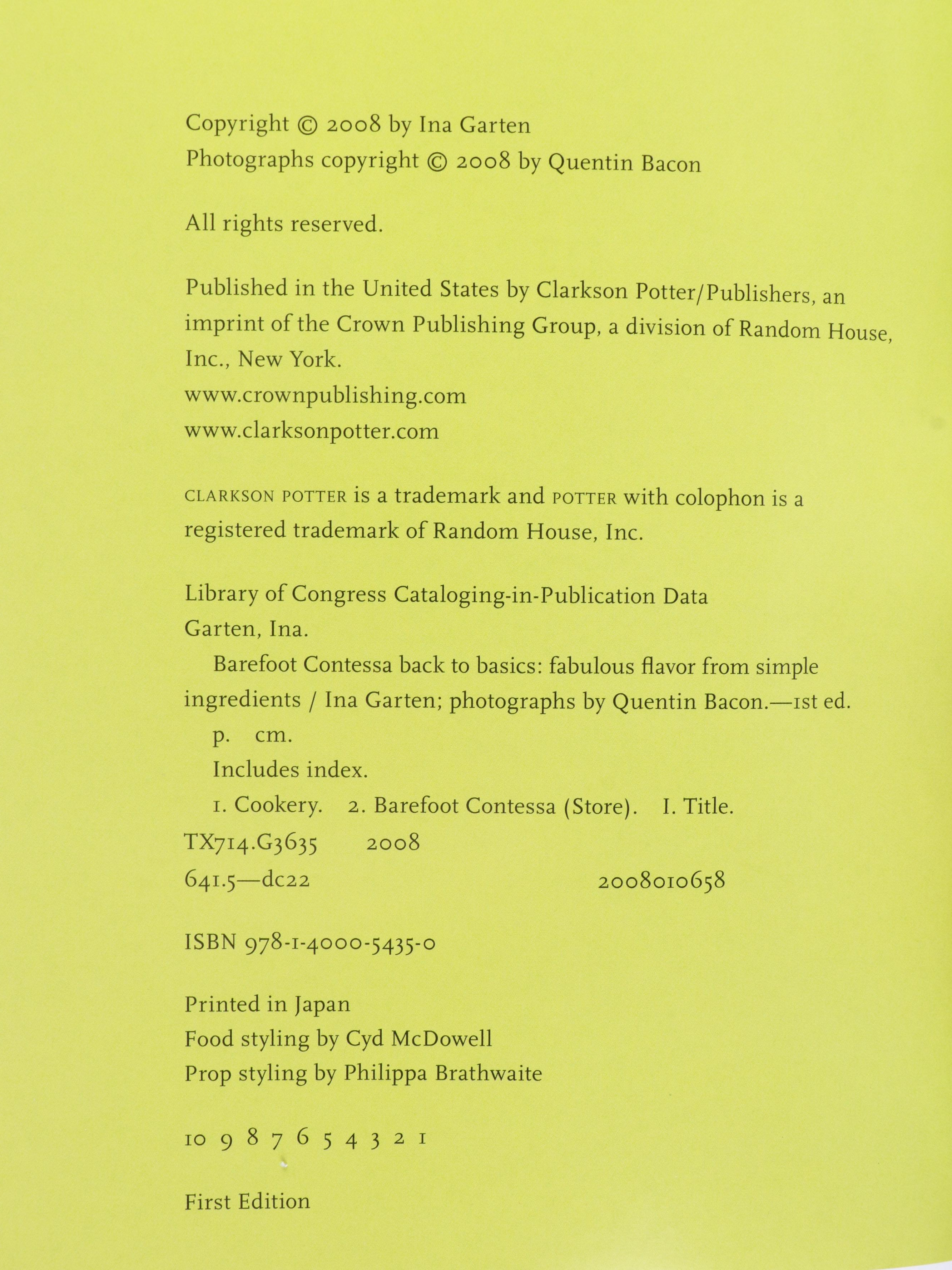 First Edition "Barefoot Contessa: Back to Basics" and More Ina Garten Cookbooks