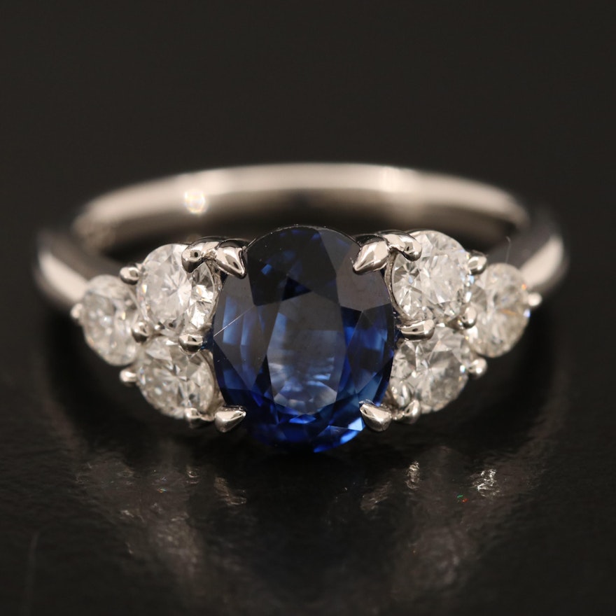 Platinum 2.04 CT Madagascan Sapphire and Diamond Ring with GIA Report