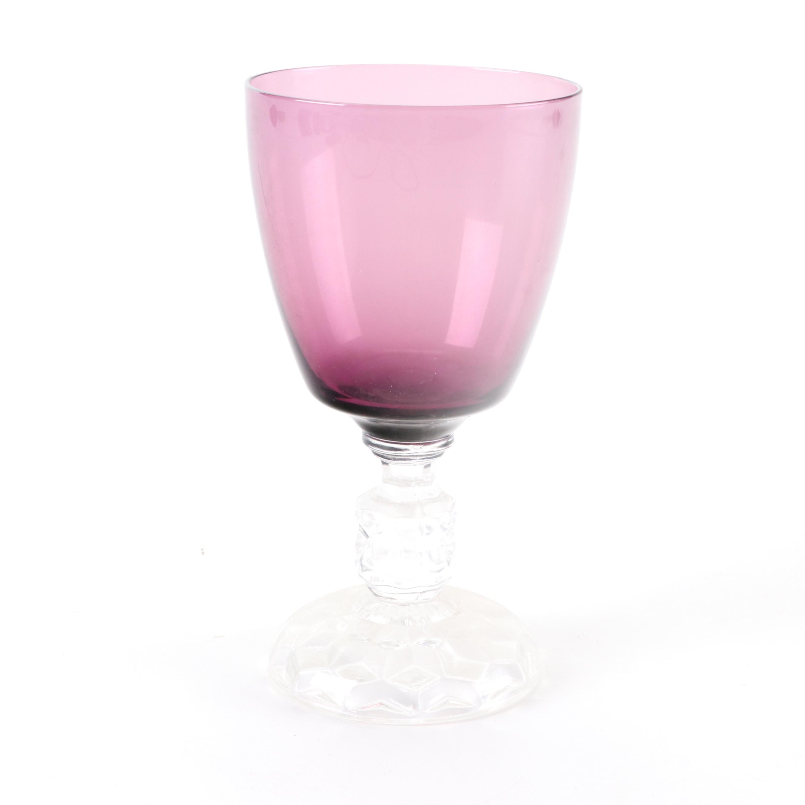 Fostoria "American Lady" Amethyst Glass Water Goblets, Mid-20th Century