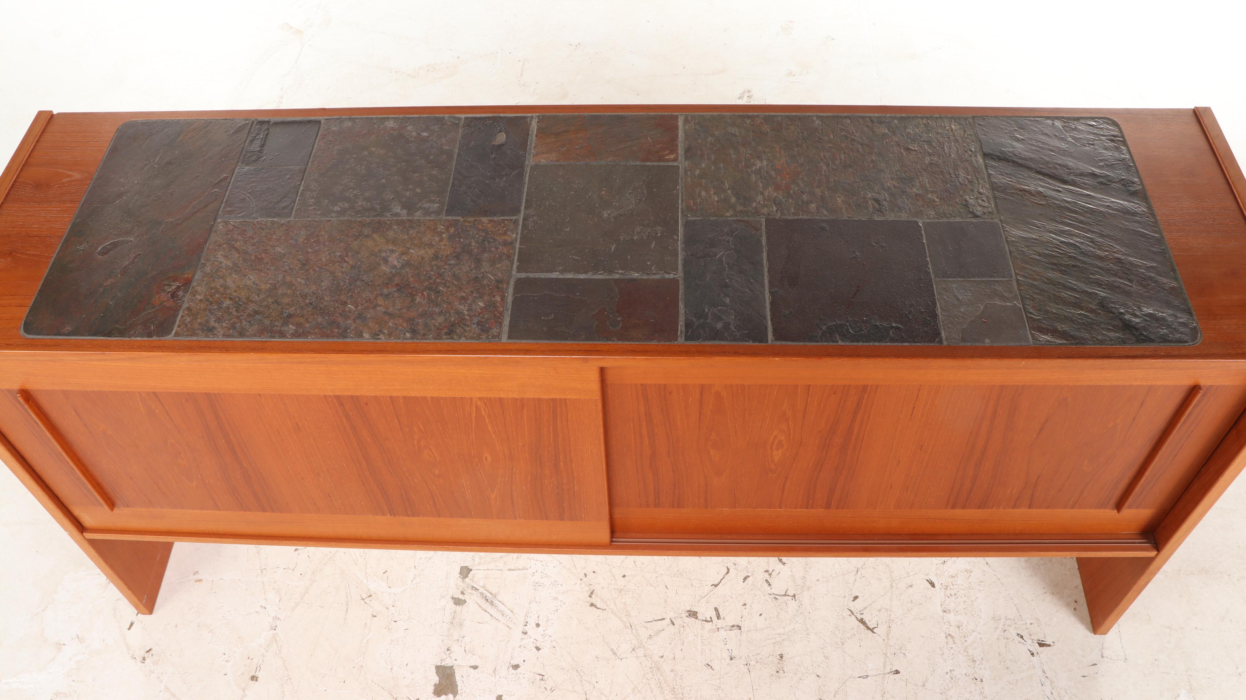 Gangsø Møbler Danish Modern Teak and Slate Top Credenza, circa 1970