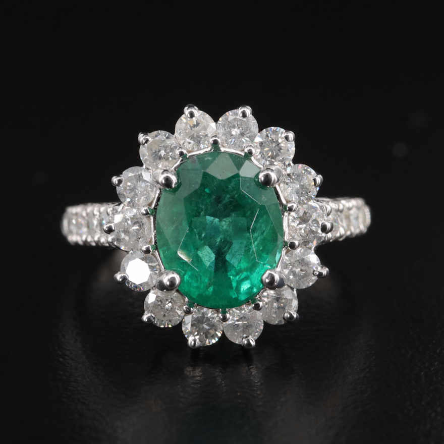 14K 2.43 CT Emerald and 1.02 CTW Diamond Ring