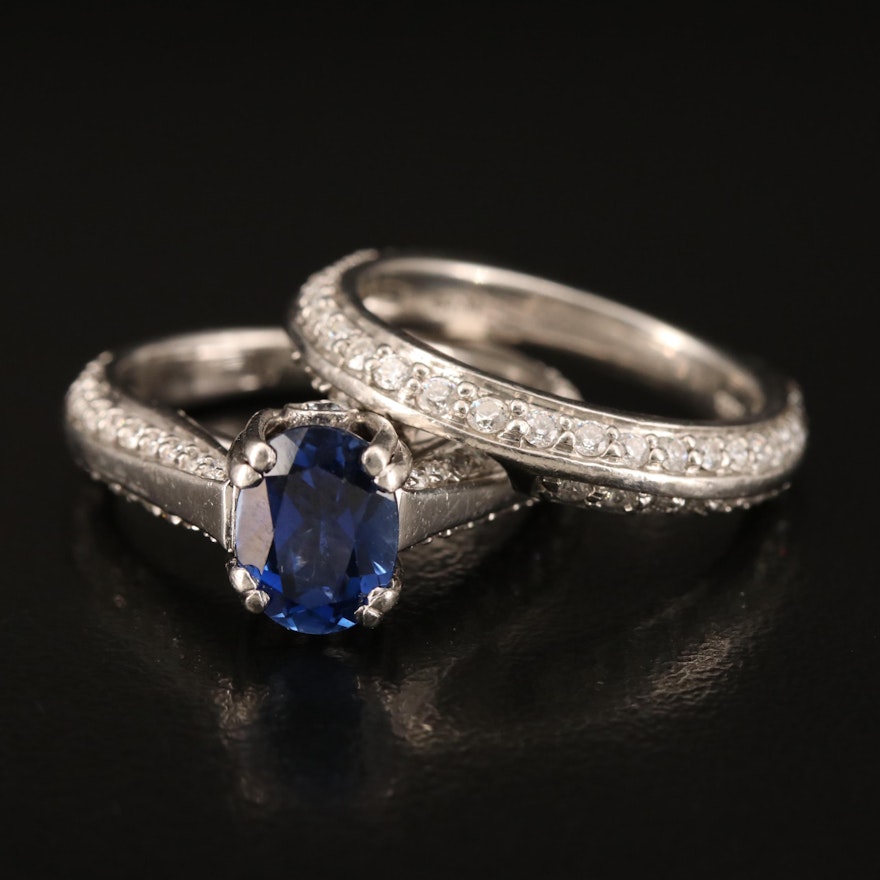 Platinum 1.27 CT Sapphire and Diamond Ring Set