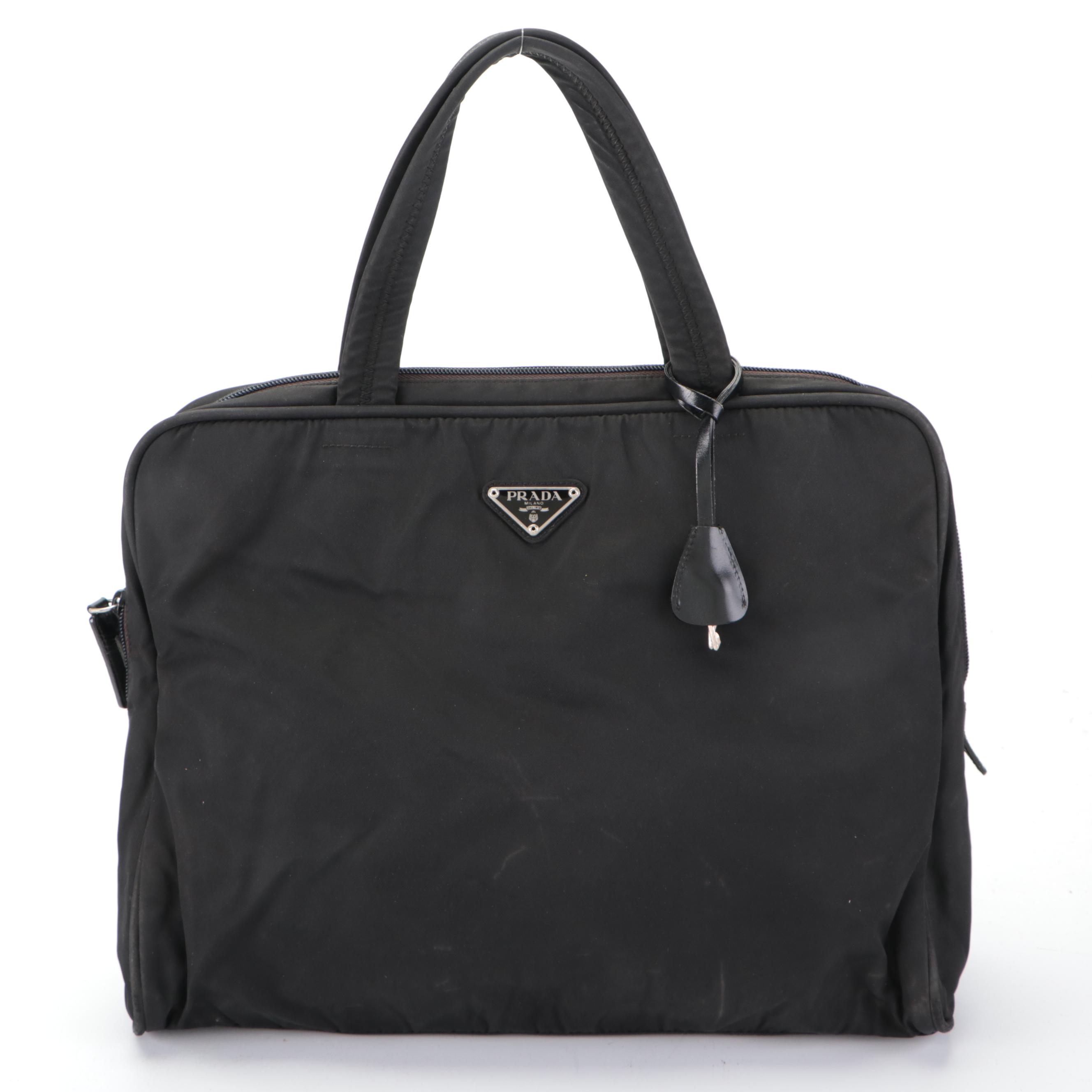 Prada Zip-Around Laptop Bag in Black Tessuto Nylon and Leather