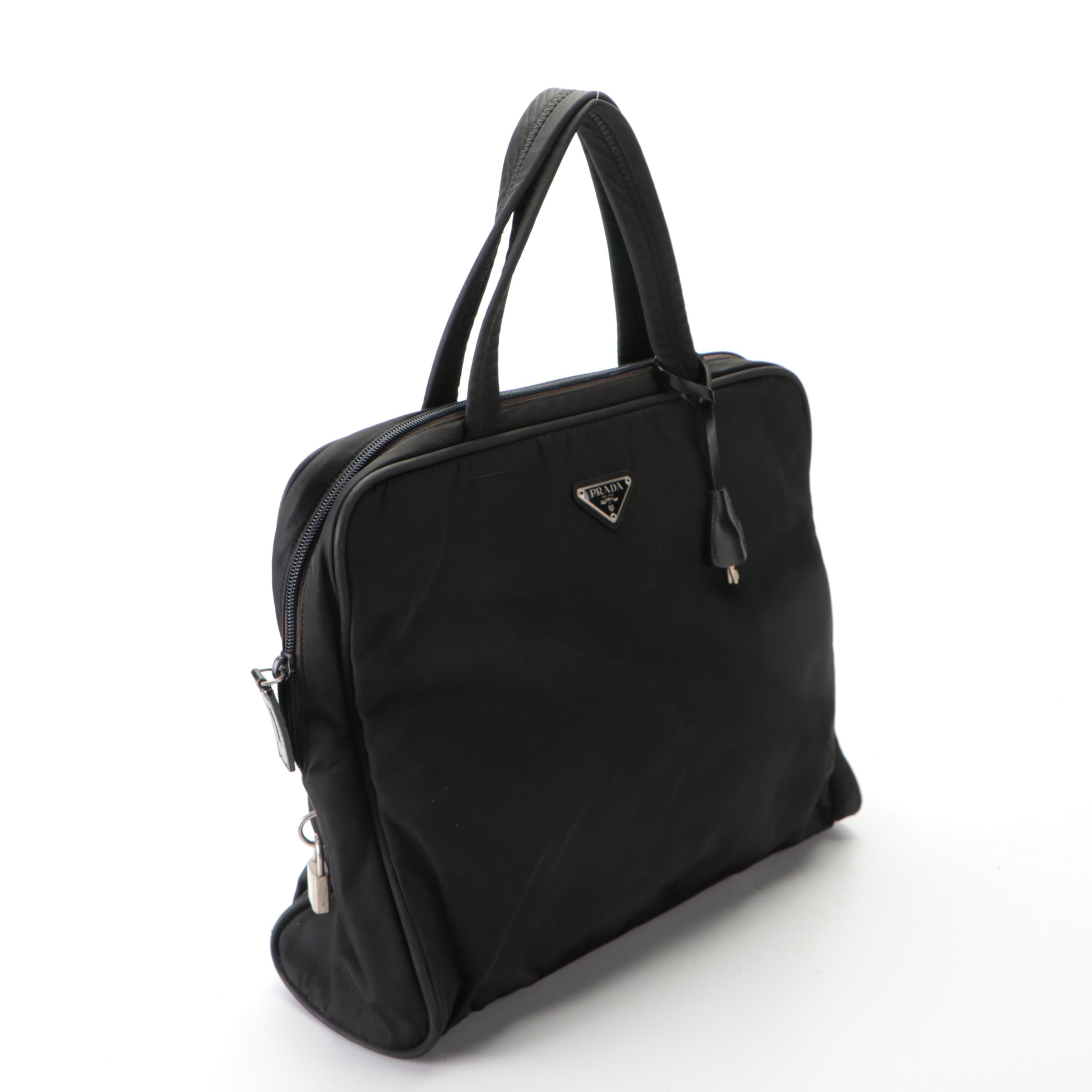 Prada Zip-Around Laptop Bag in Black Tessuto Nylon and Leather