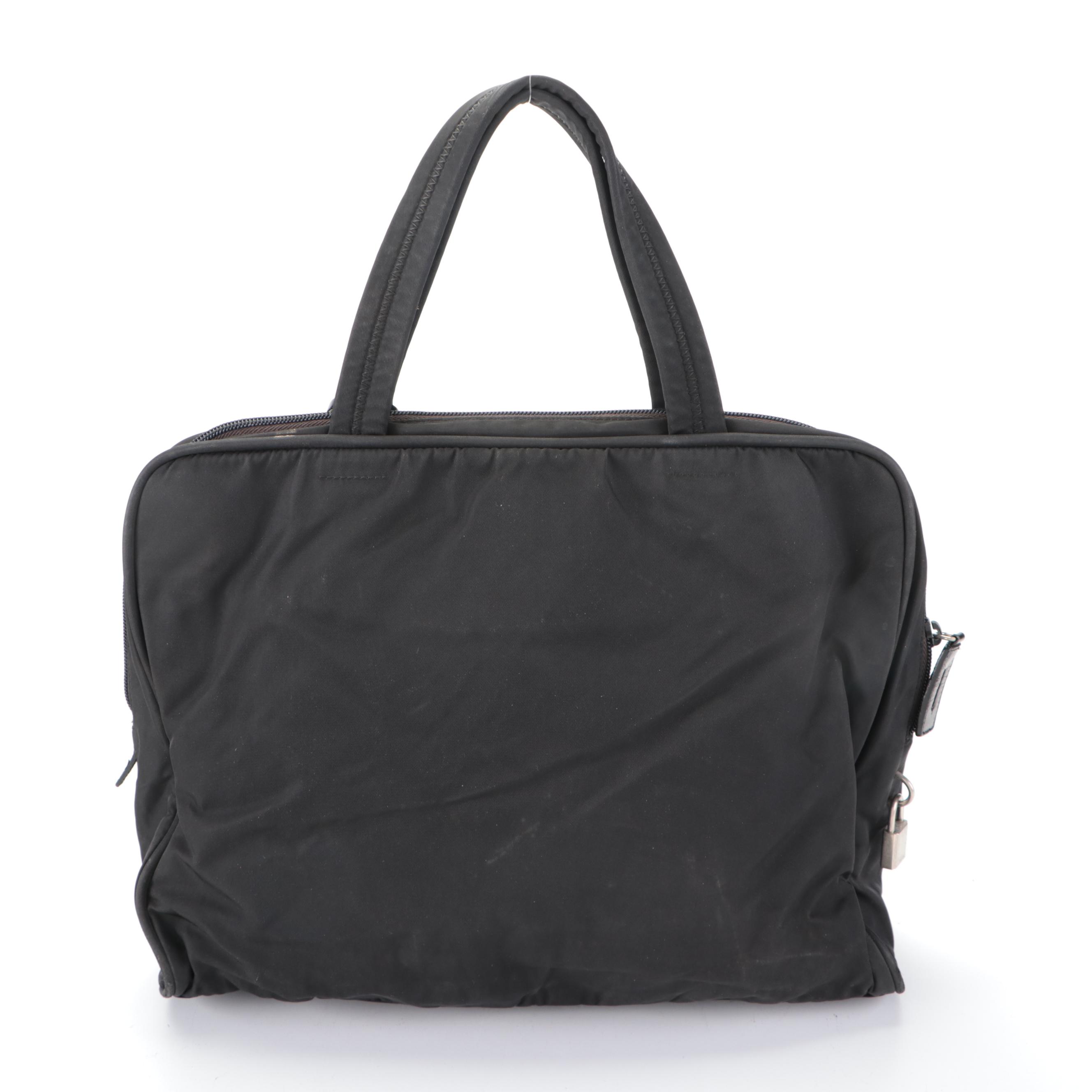 Prada Zip-Around Laptop Bag in Black Tessuto Nylon and Leather