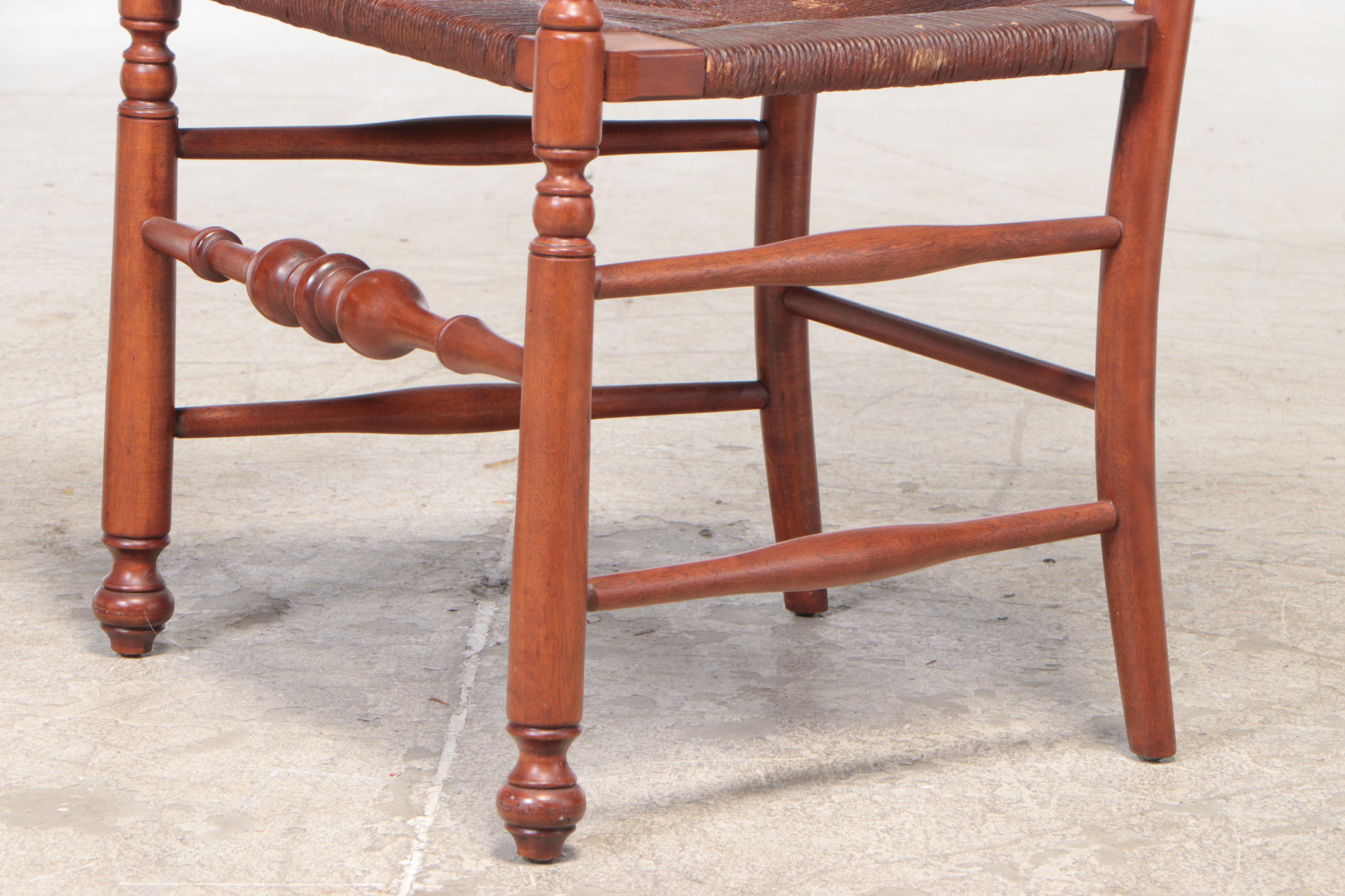 Heywood-Wakefield Cherry Ladder High-Back Rush Seat Dining Chairs, 20th Century