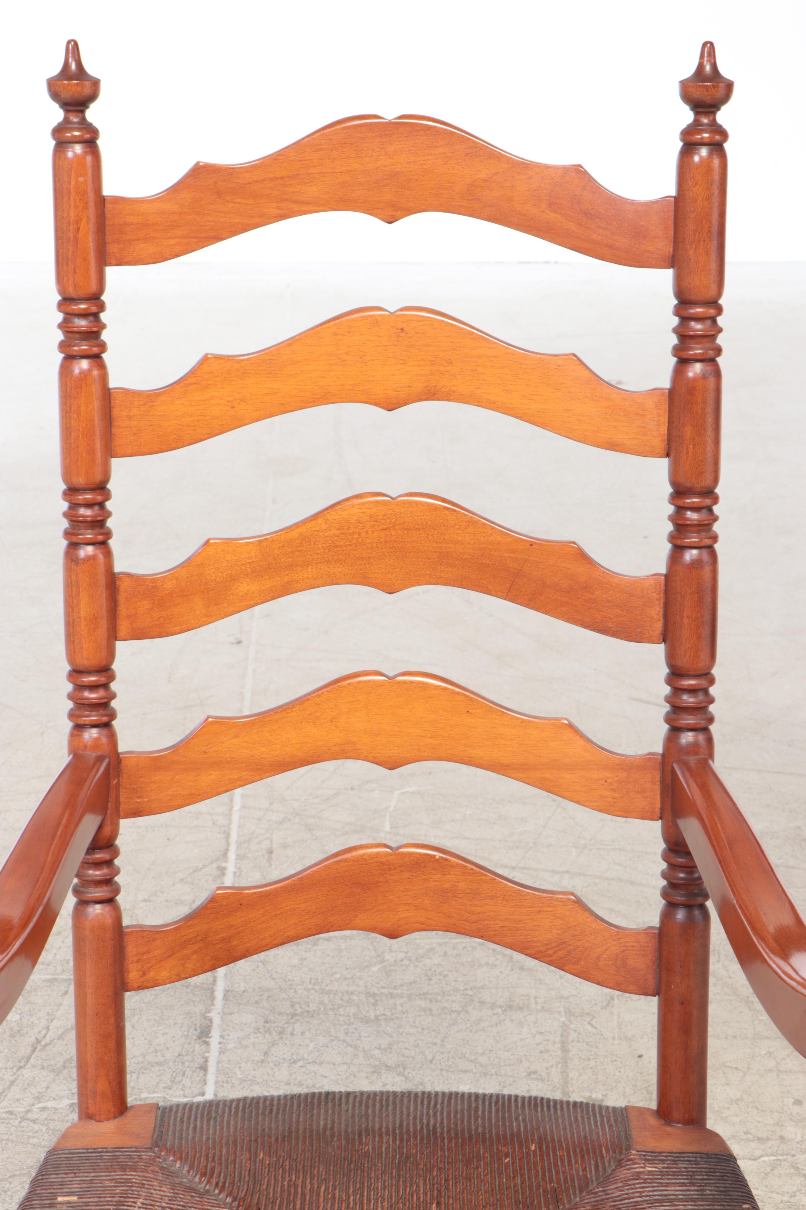 Heywood-Wakefield Cherry Ladder High-Back Rush Seat Dining Chairs, 20th Century