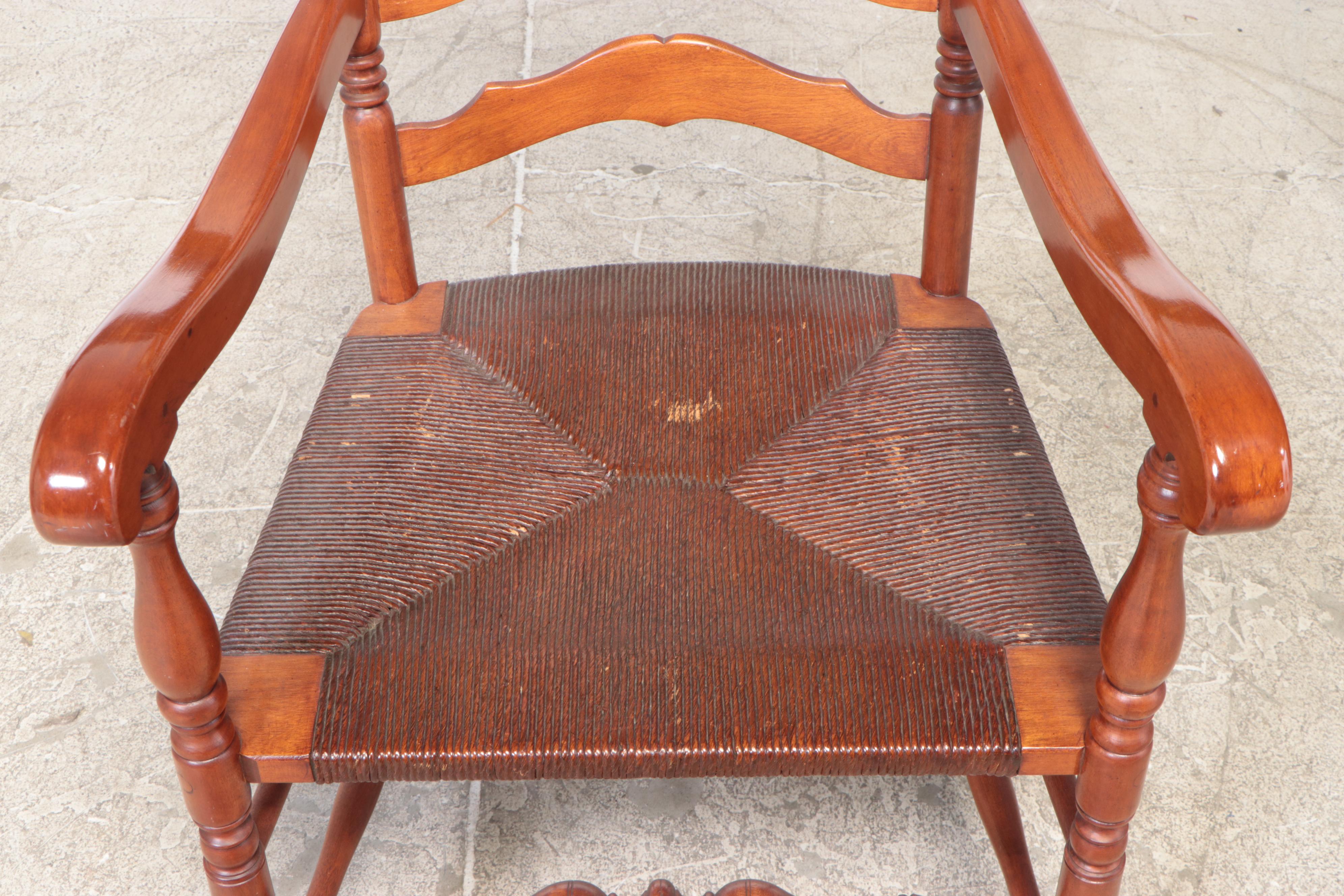 Heywood-Wakefield Cherry Ladder High-Back Rush Seat Dining Chairs, 20th Century