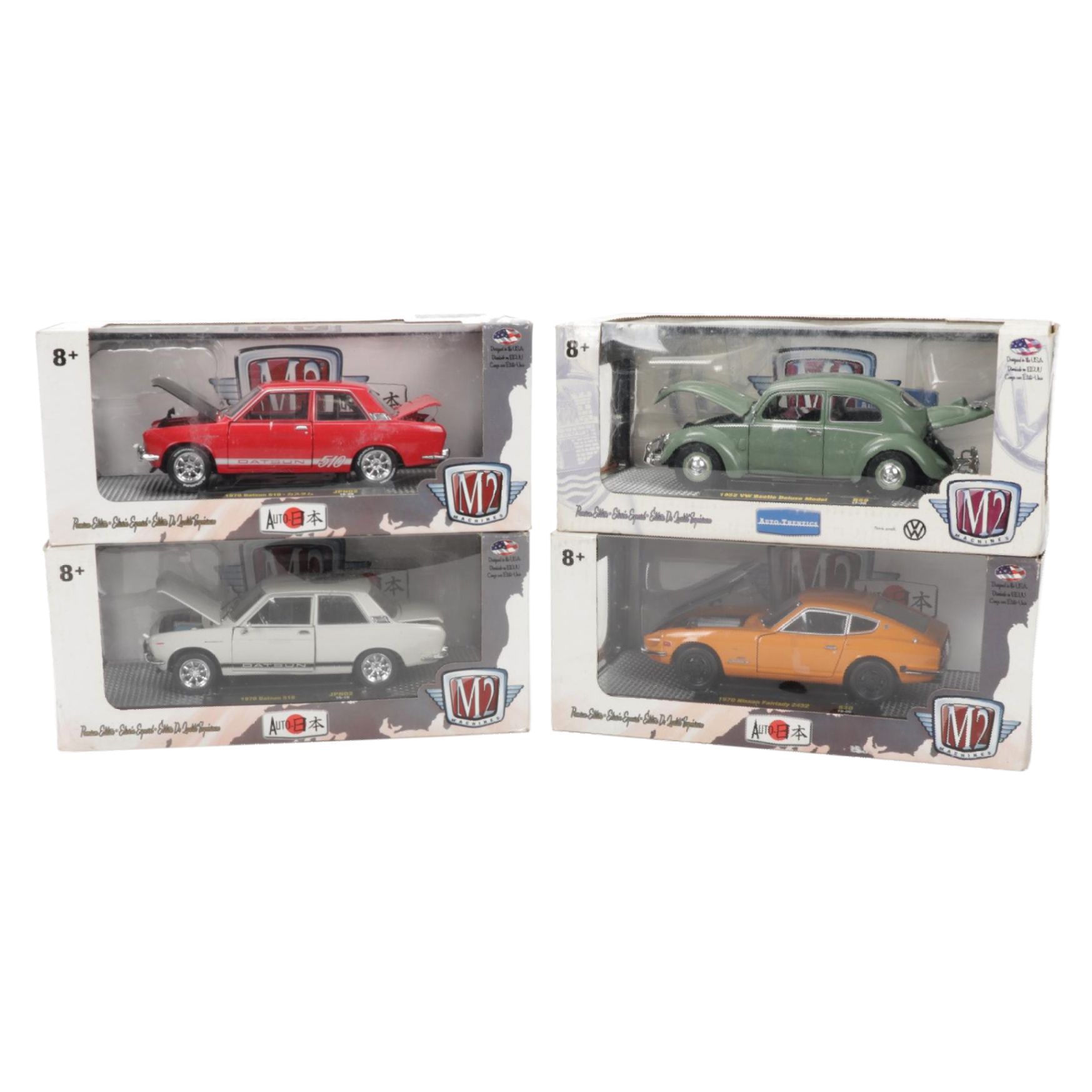 M2 VW Beetle, Datsun 510 and Nissan Fairlady Diecast Metal Cars