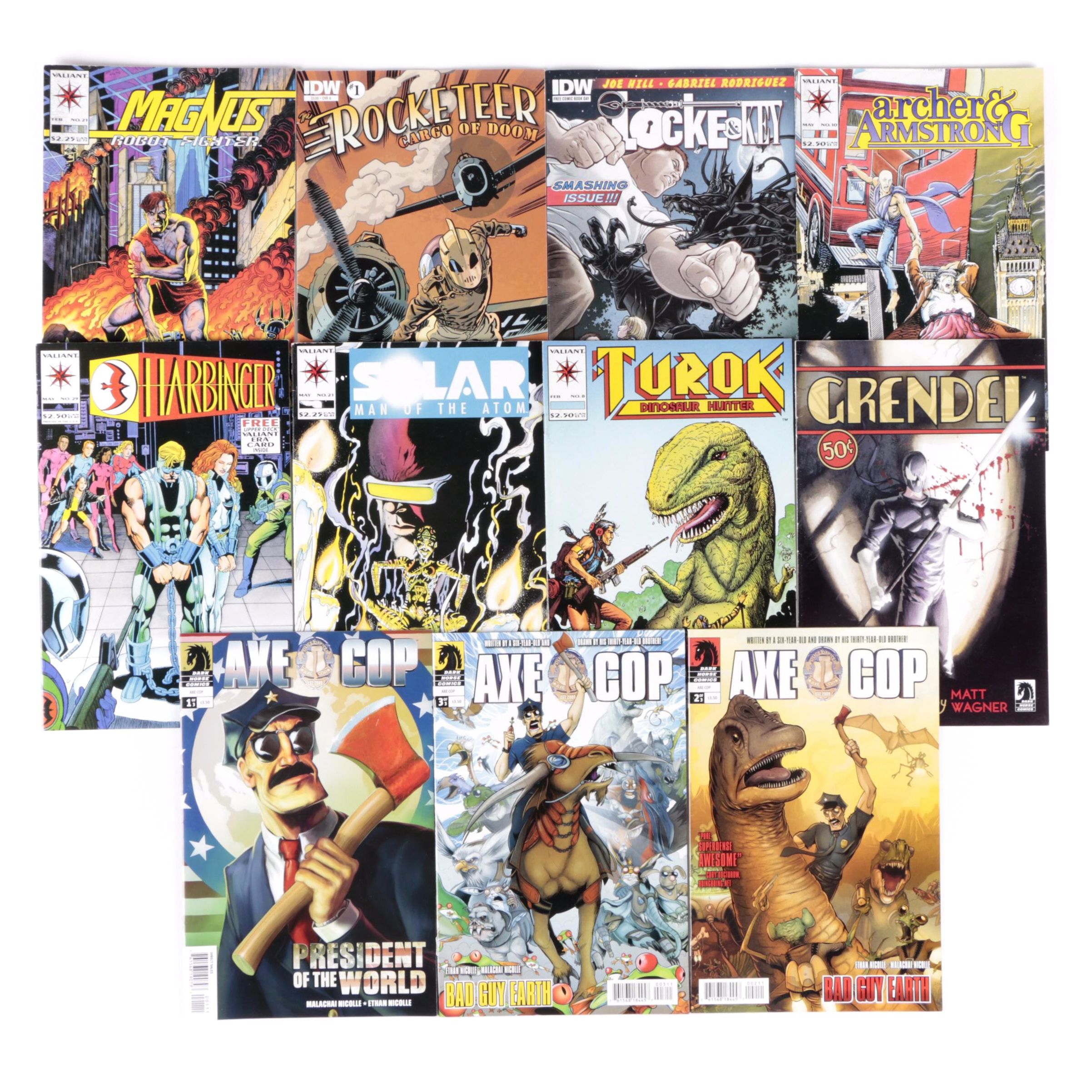 Modern Age Comic Books Featuring "Turok Dinosaur Hunter", "Axe Cop", "Grendel"