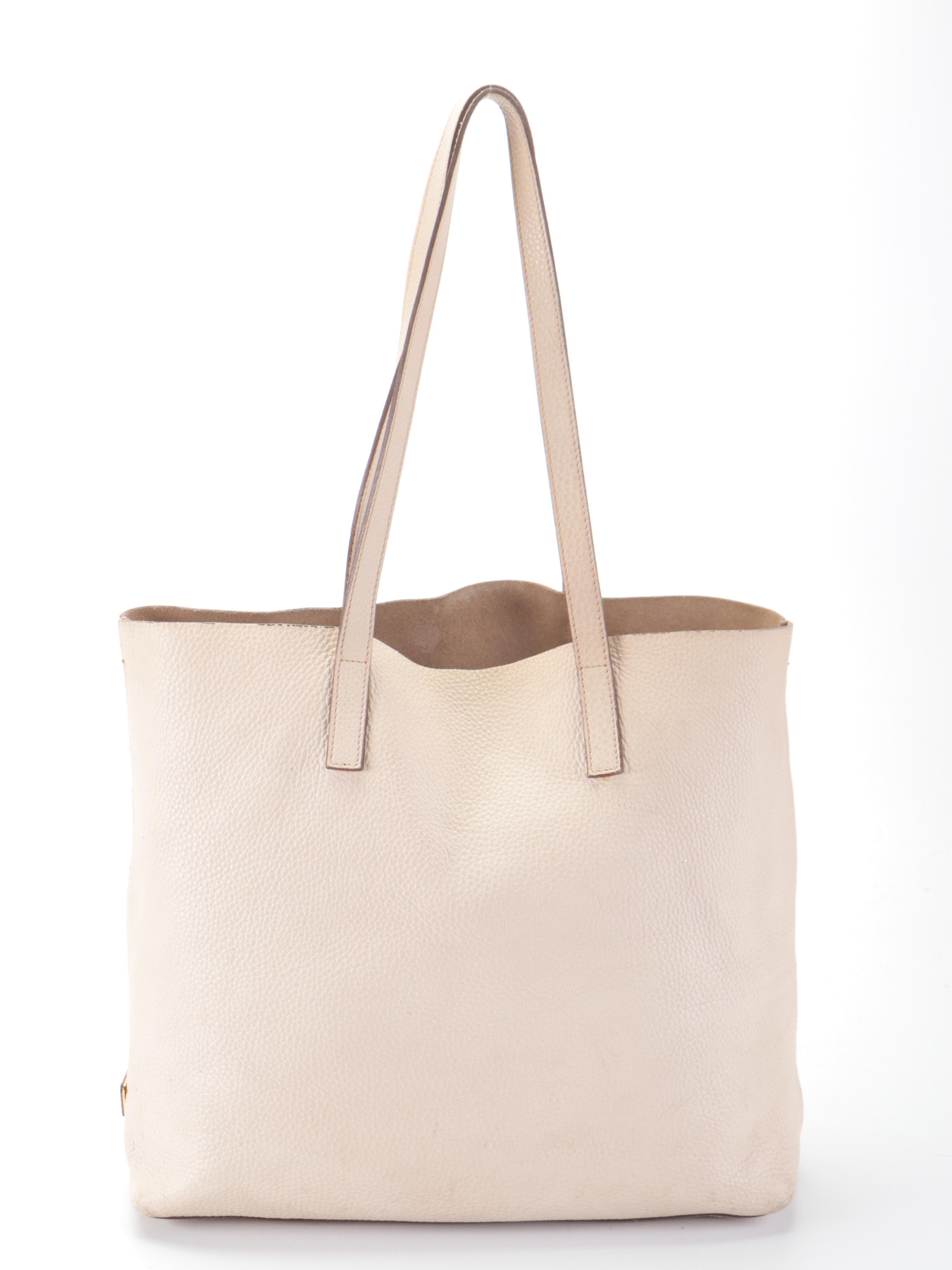 Prada Large Shoulder Tote Bag in Off-White Vitello Daino Leather