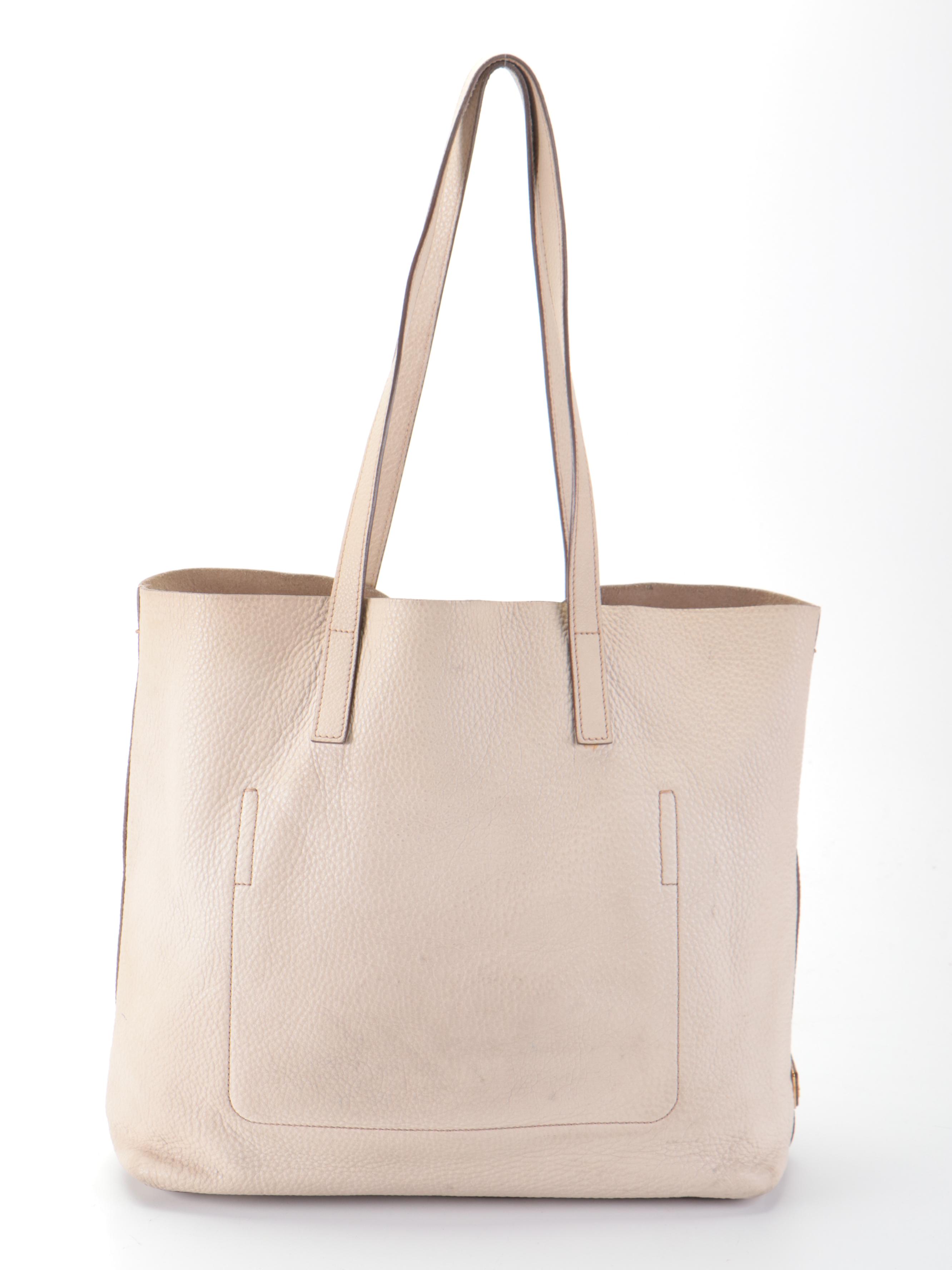 Prada Large Shoulder Tote Bag in Off-White Vitello Daino Leather