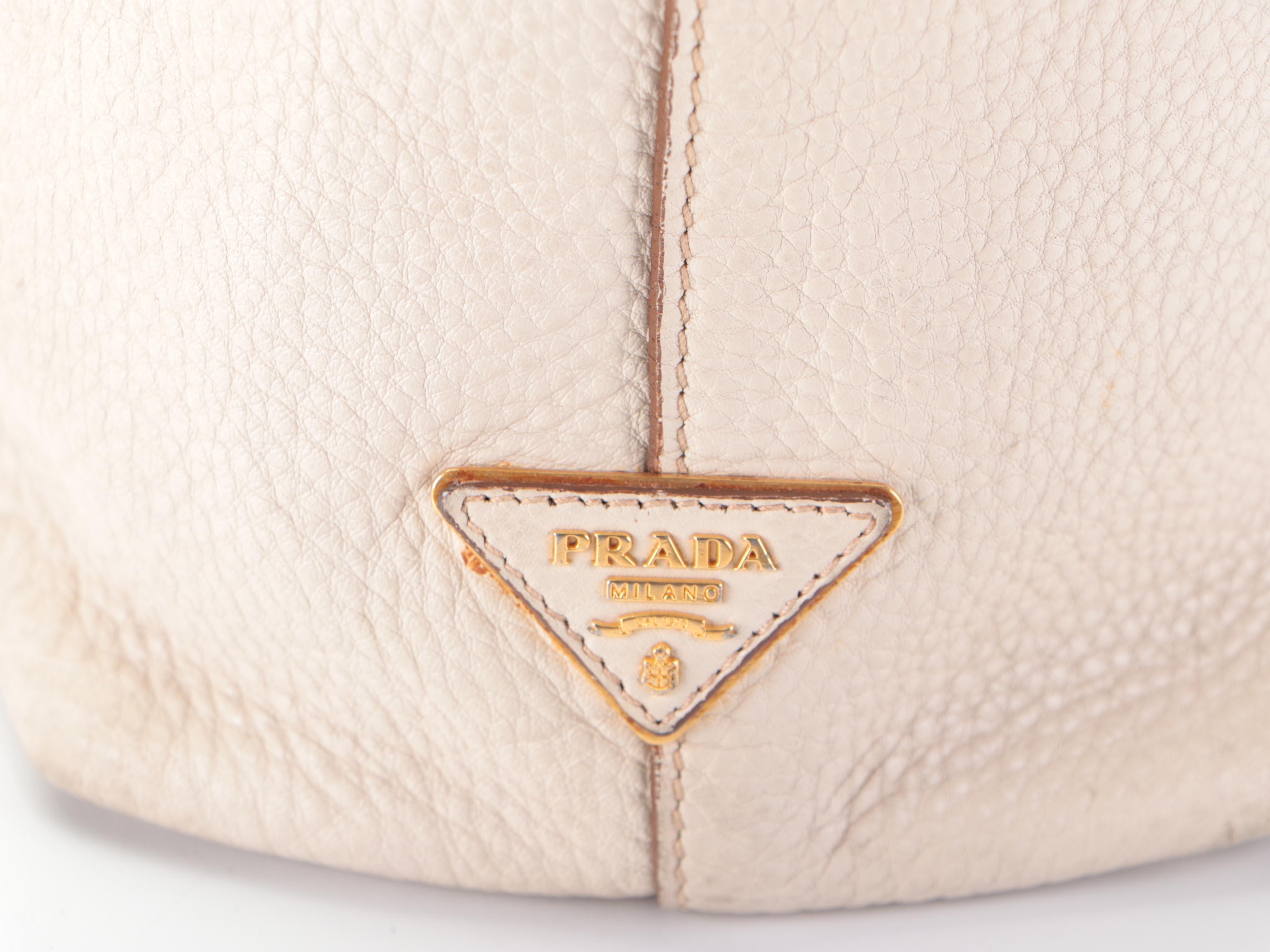 Prada Large Shoulder Tote Bag in Off-White Vitello Daino Leather