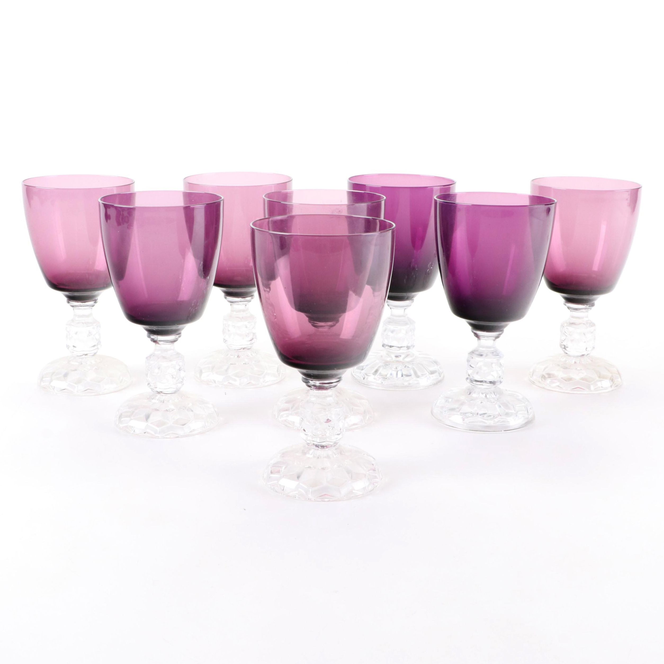 Fostoria "American Lady" Amethyst Glass Water Goblets, Mid-20th Century
