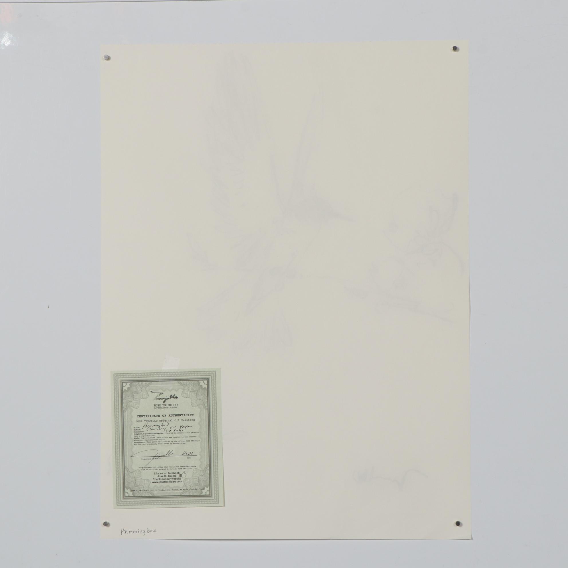 Jose Trujillo Charcoal Drawing "Hummingbird"