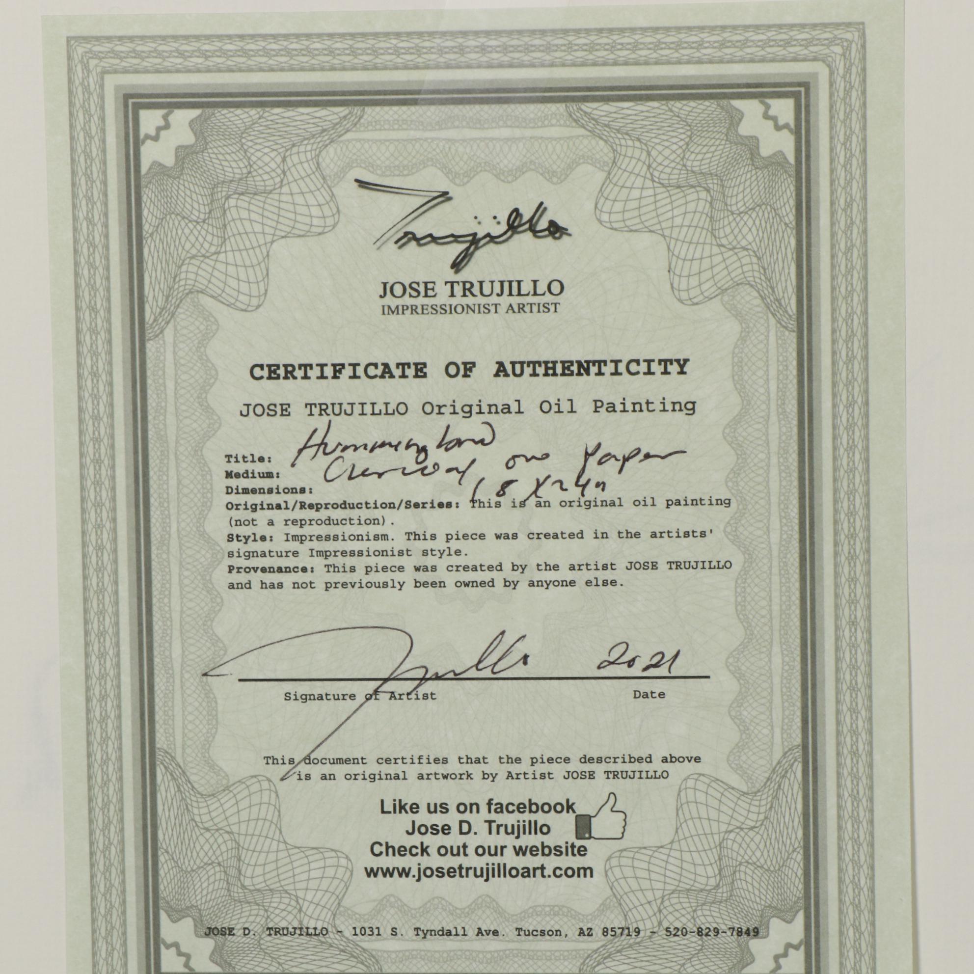 Jose Trujillo Charcoal Drawing "Hummingbird"