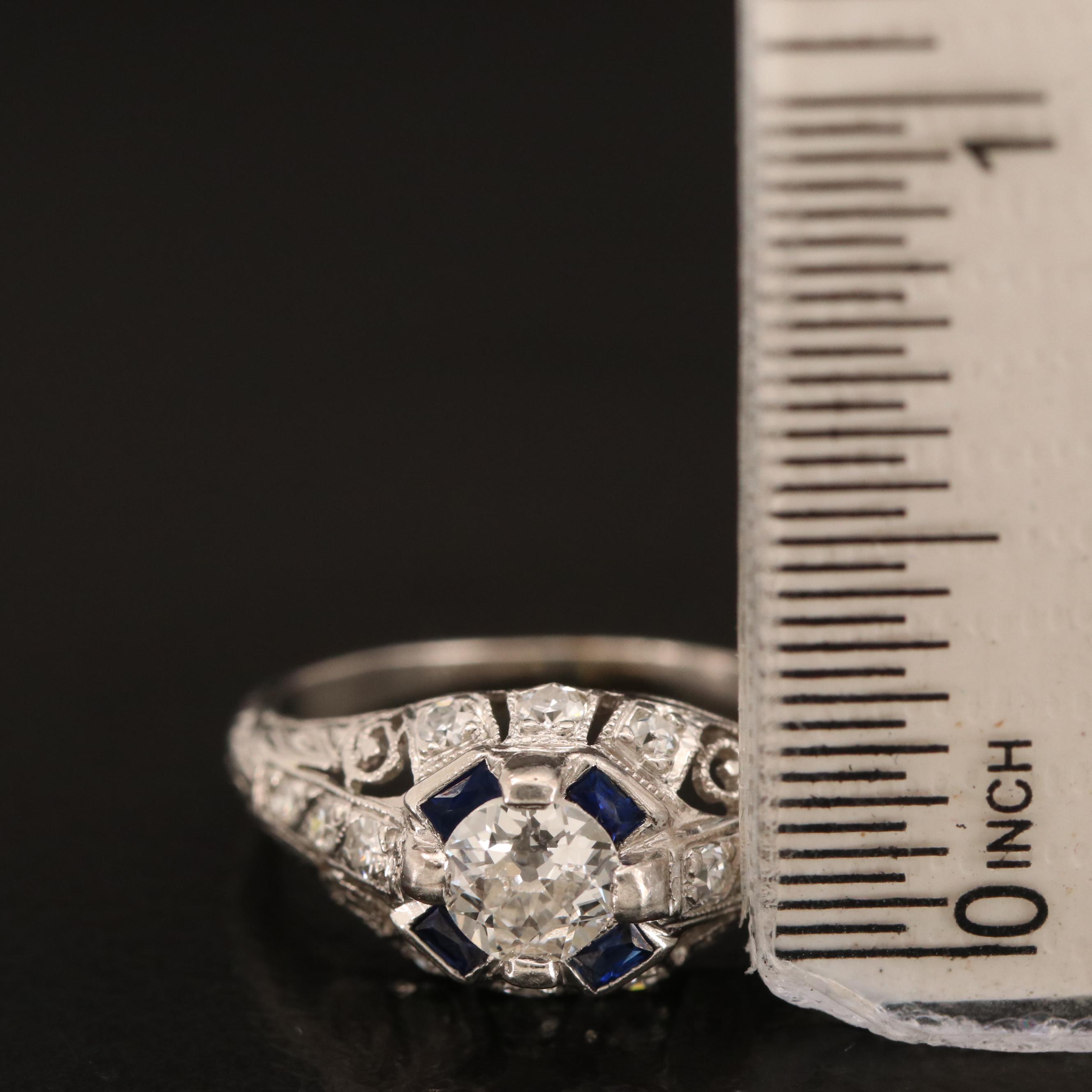 Art Deco Platinum Diamond and Sapphire Ring
