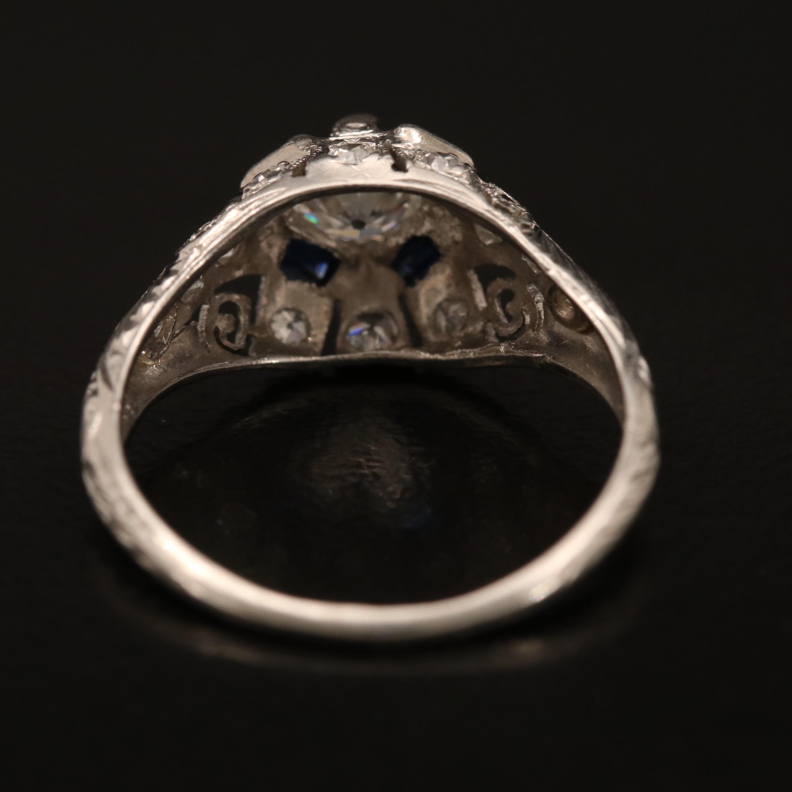 Art Deco Platinum Diamond and Sapphire Ring