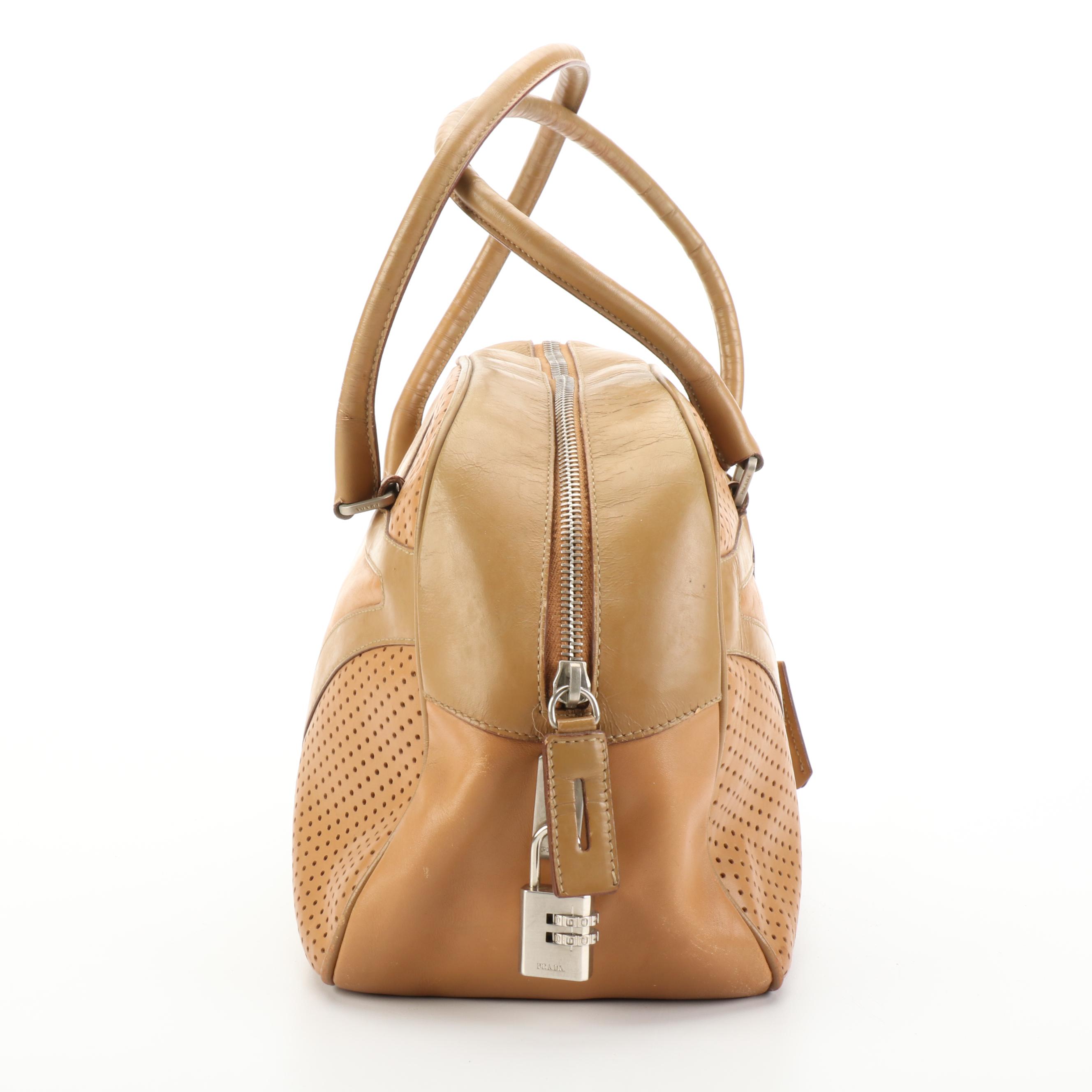 Prada Bowling Bag in Smooth and Perforated Leather
