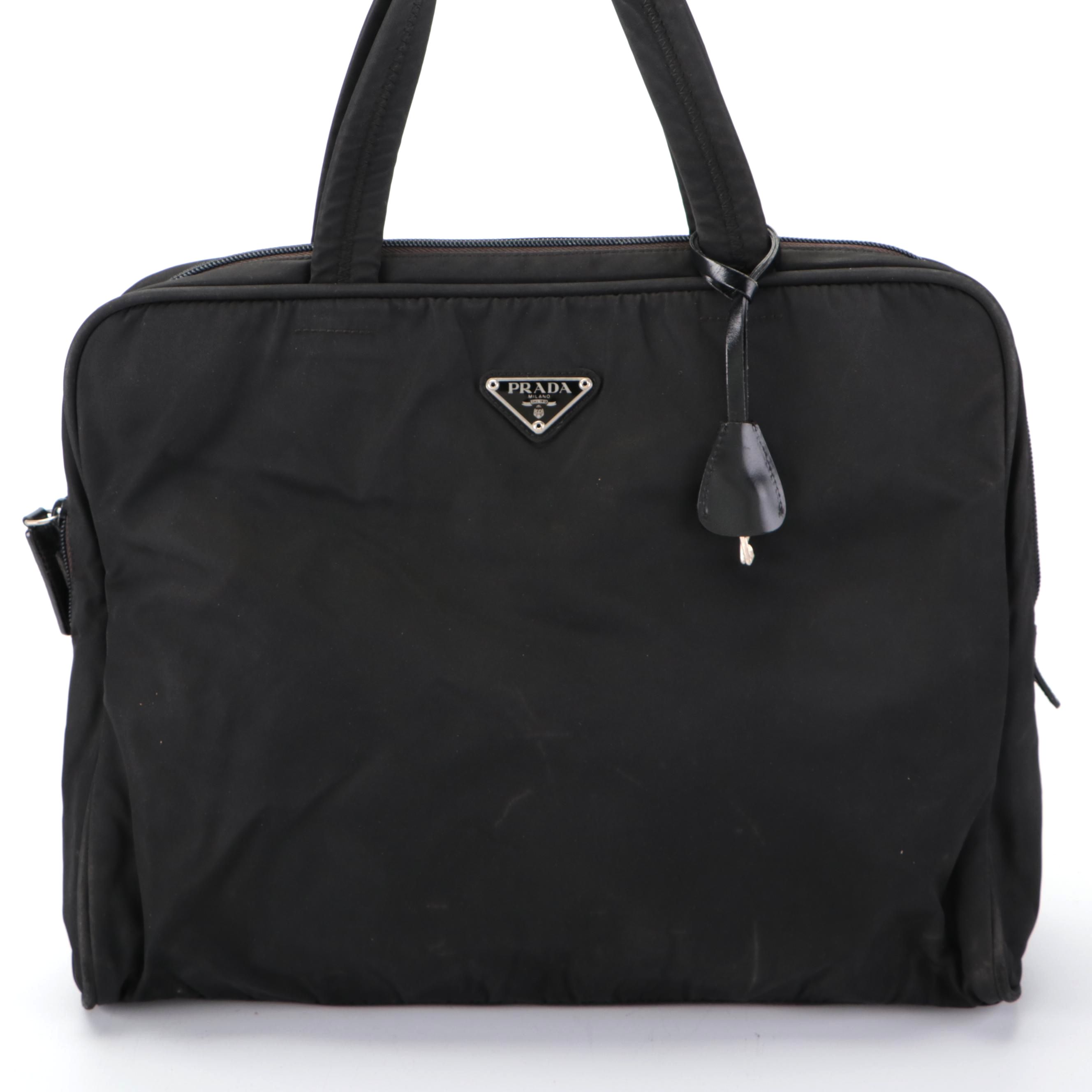 Prada Zip-Around Laptop Bag in Black Tessuto Nylon and Leather