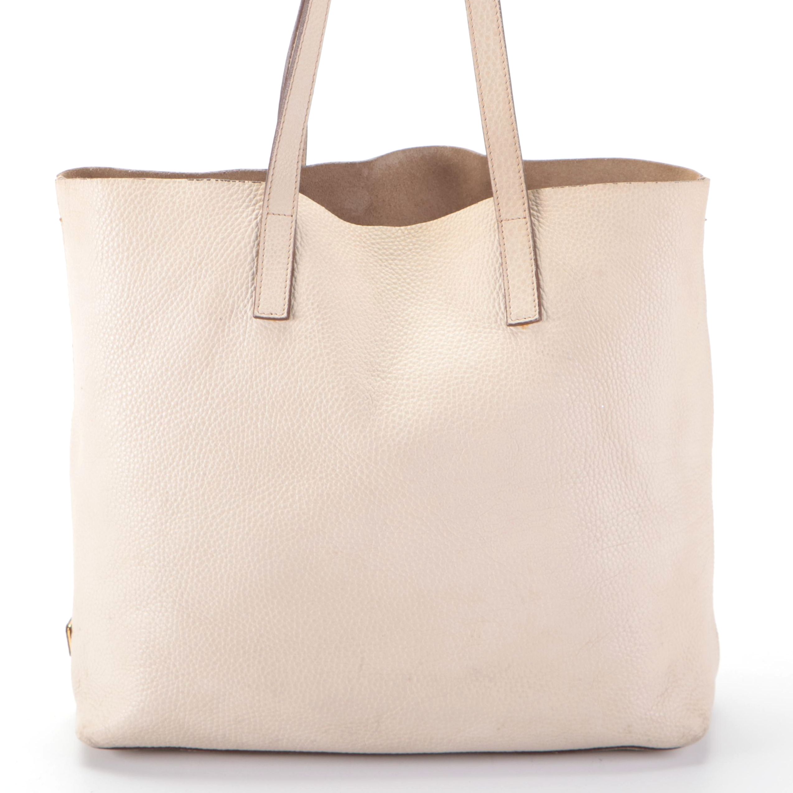 Prada Large Shoulder Tote Bag in Off-White Vitello Daino Leather