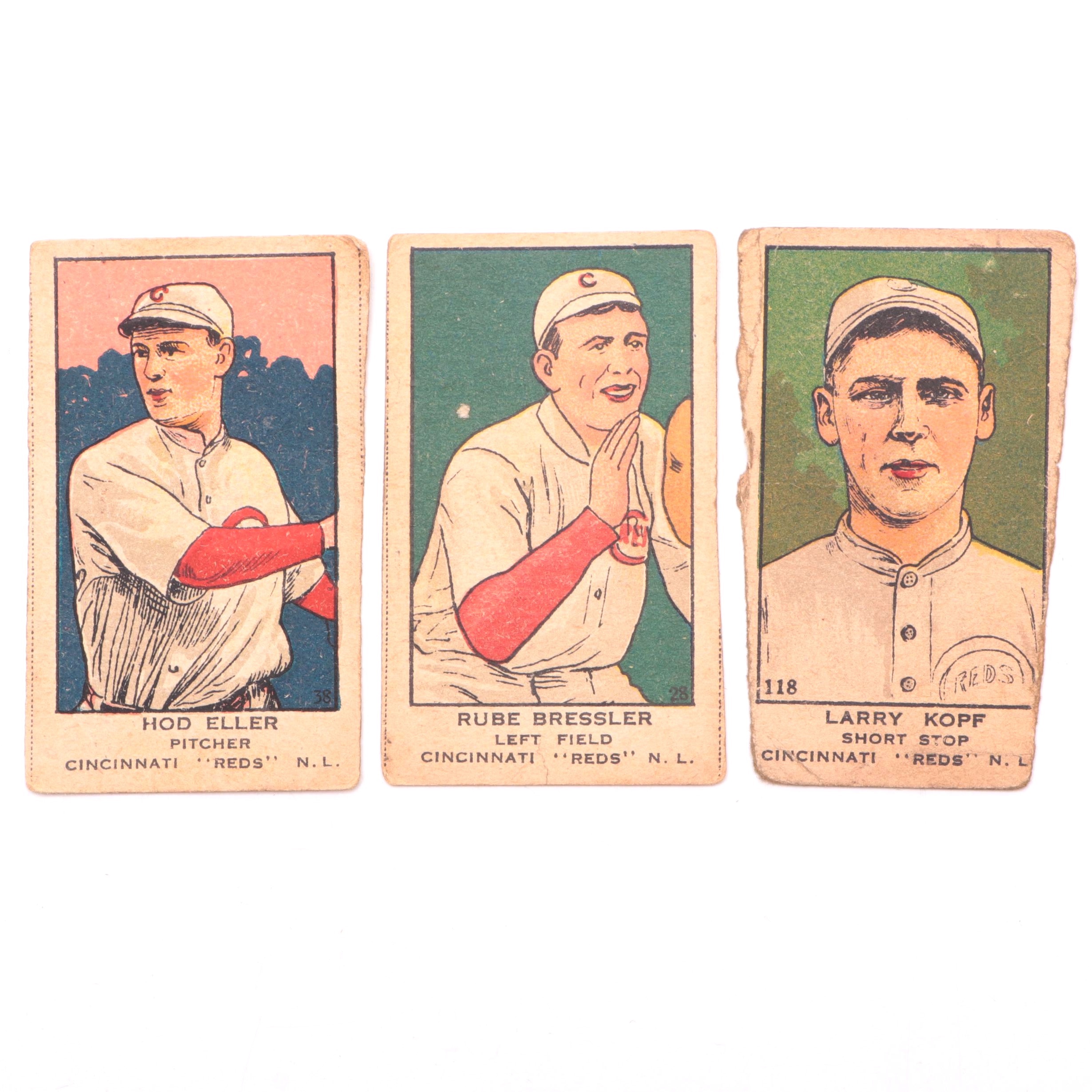 1920 Hod Eller, Rube Bressler, & Larry Kopf "W514" Cincinnati Reds Strip Cards