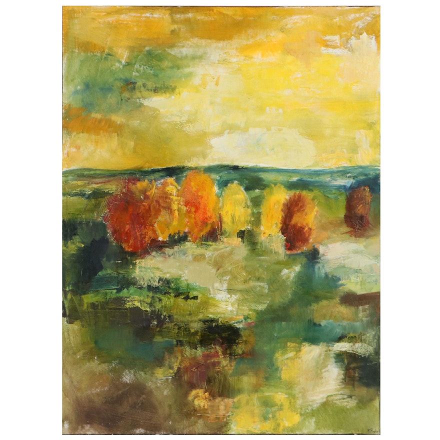 Kevin Poole Oil Painting "Yellow Tree Landscape," Late 20th Century