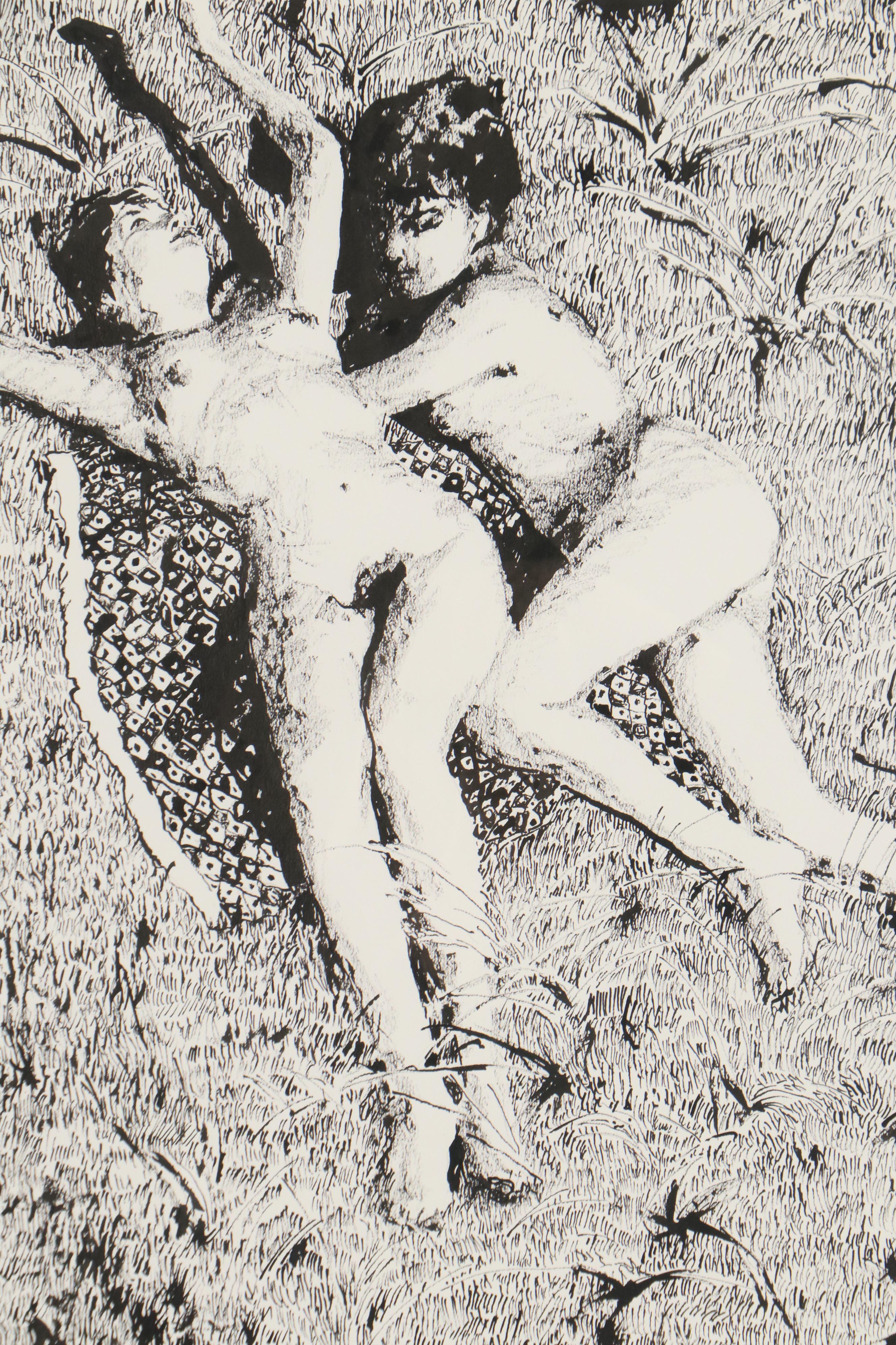 Richard George Ink Drawing of Reclining Nudes