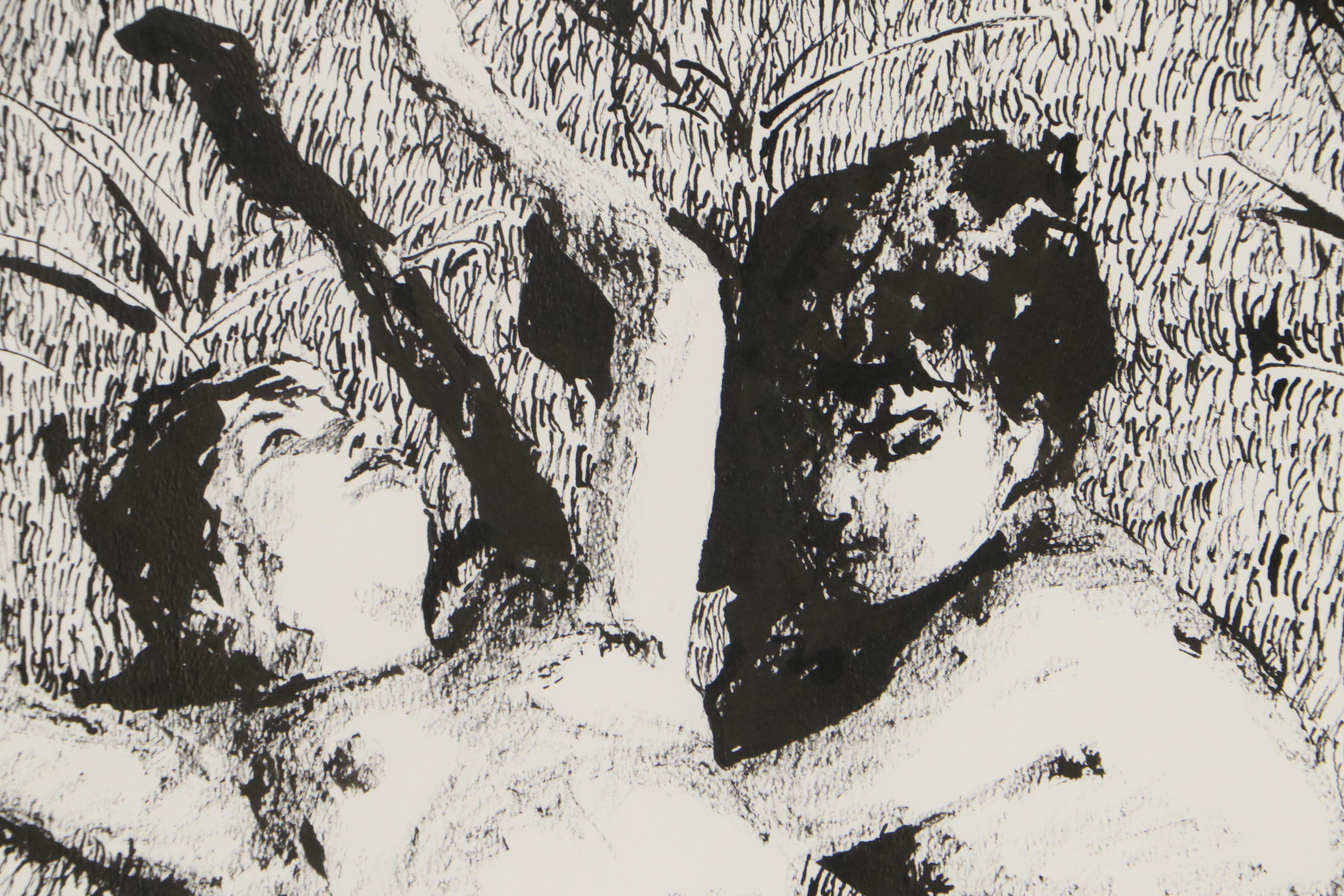 Richard George Ink Drawing of Reclining Nudes