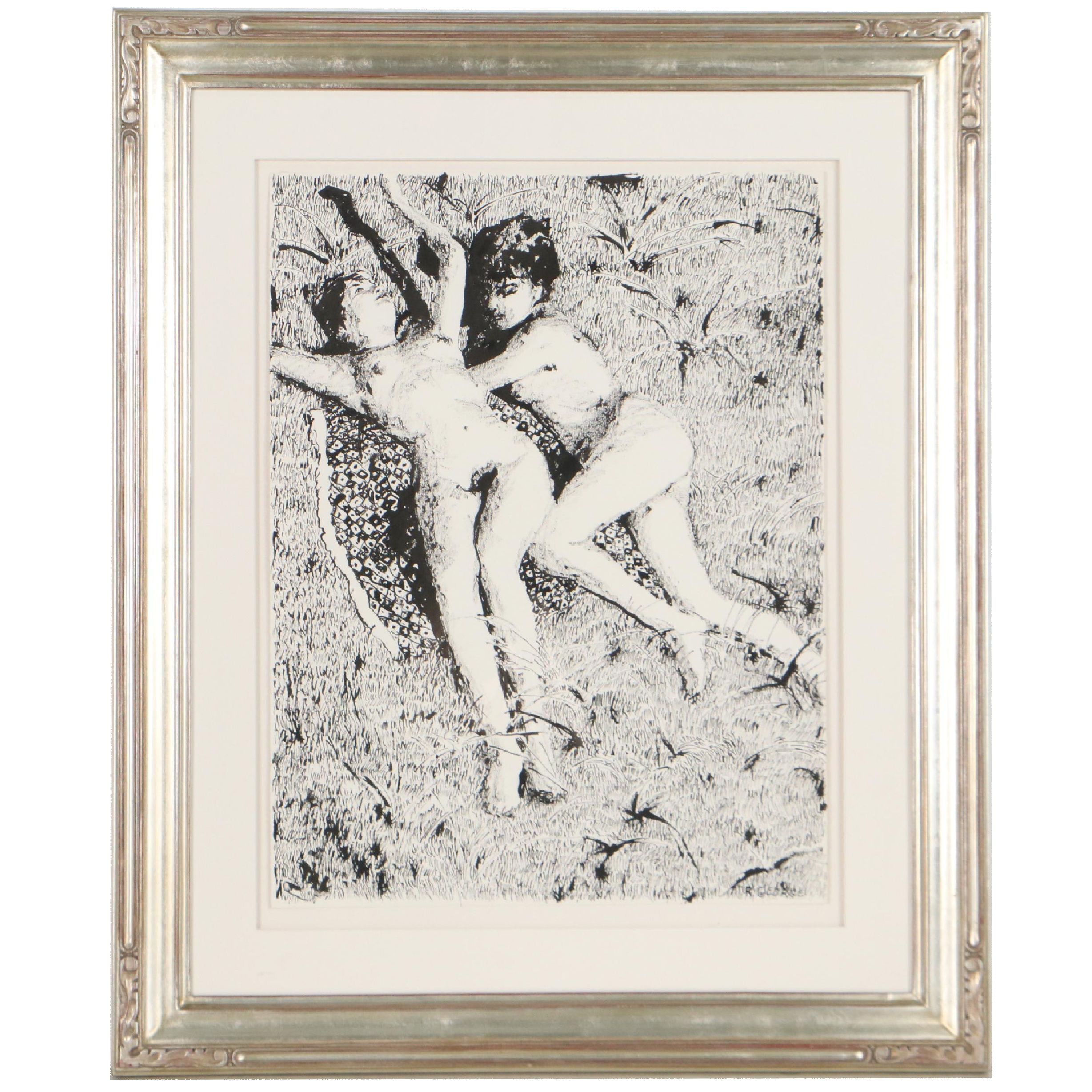 Richard George Ink Drawing of Reclining Nudes