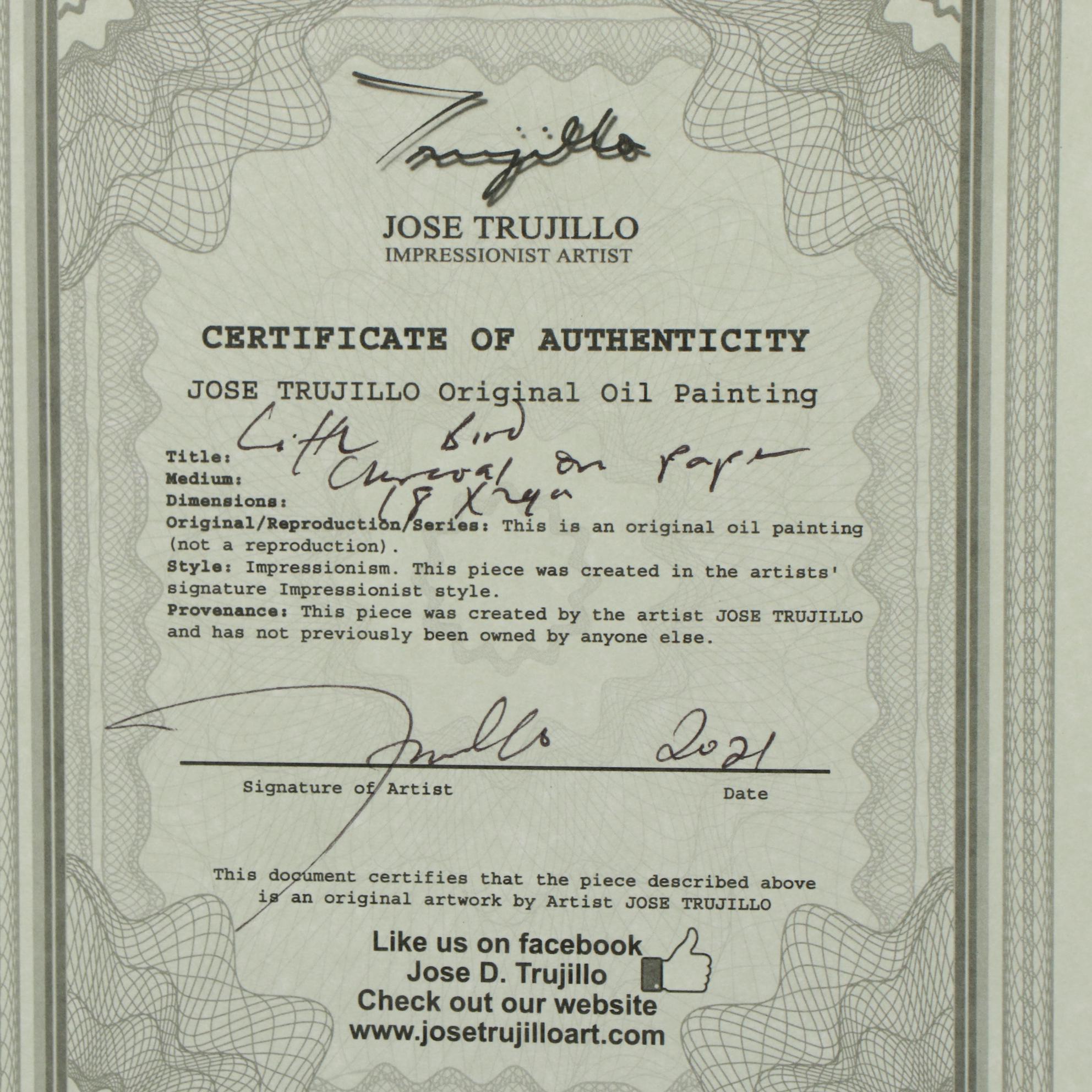 Jose Trujillo Charcoal Drawing "Little Bird"