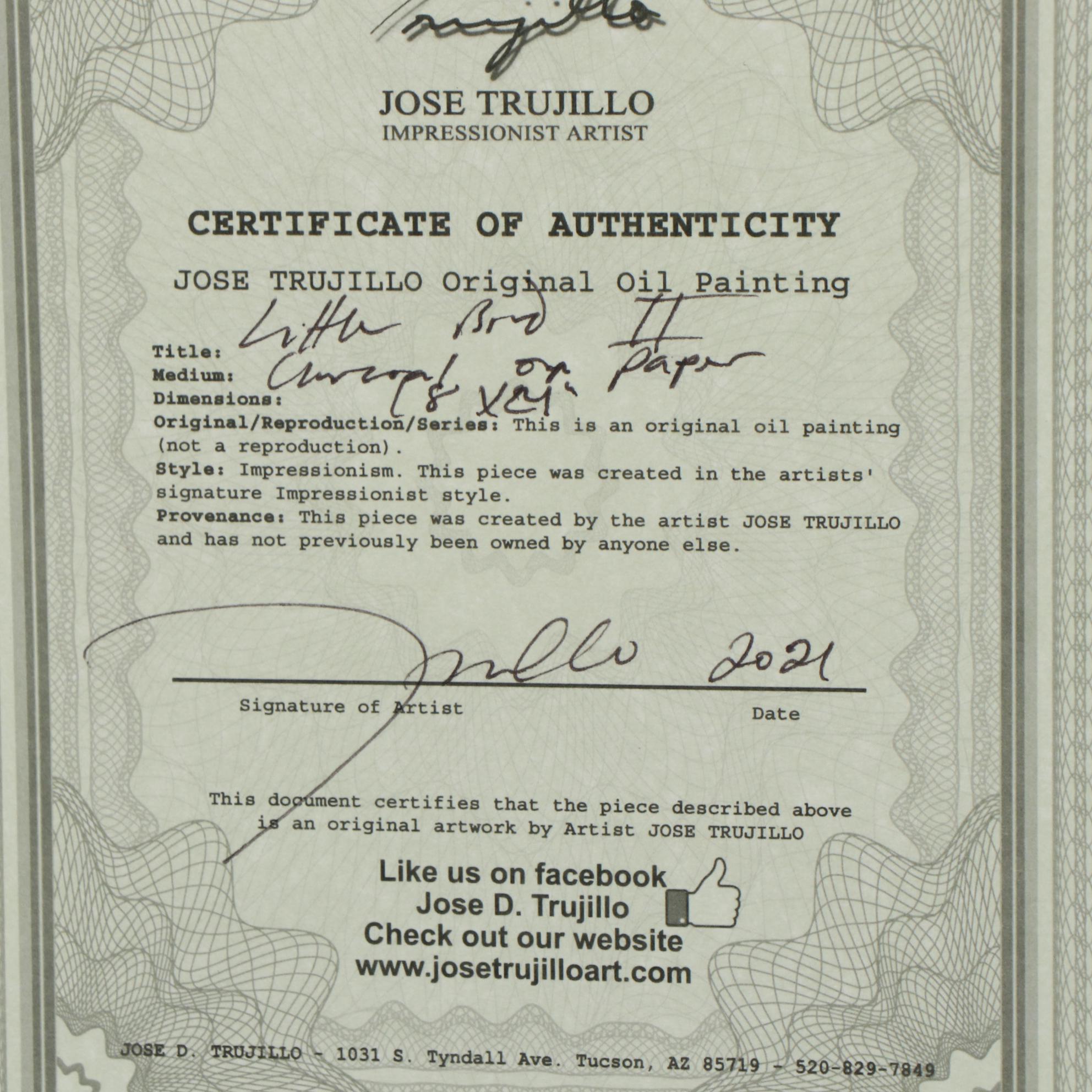 Jose Trujillo Charcoal Drawing "Little Bird II"