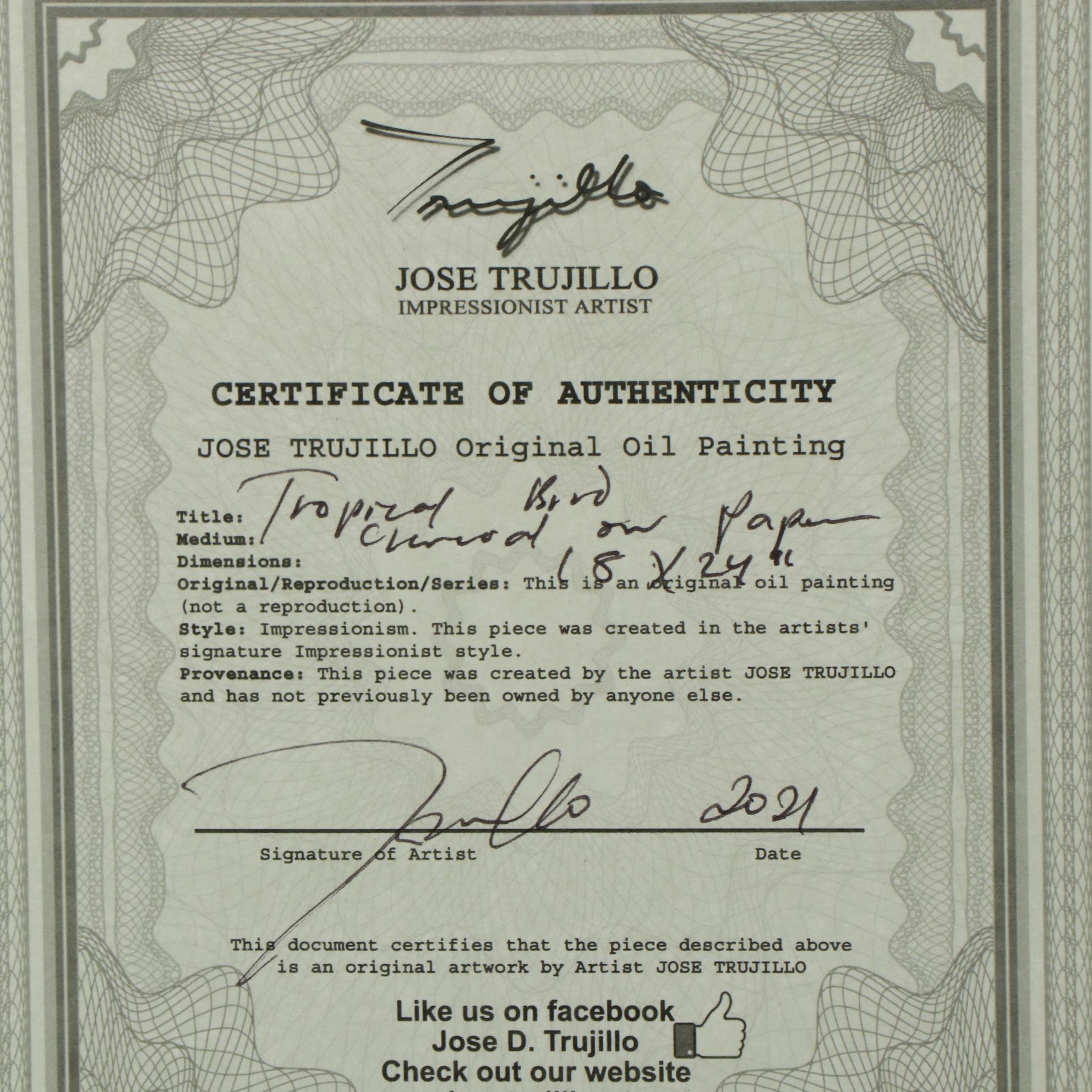 Jose Trujillo Charcoal Drawing "Tropical Bird"