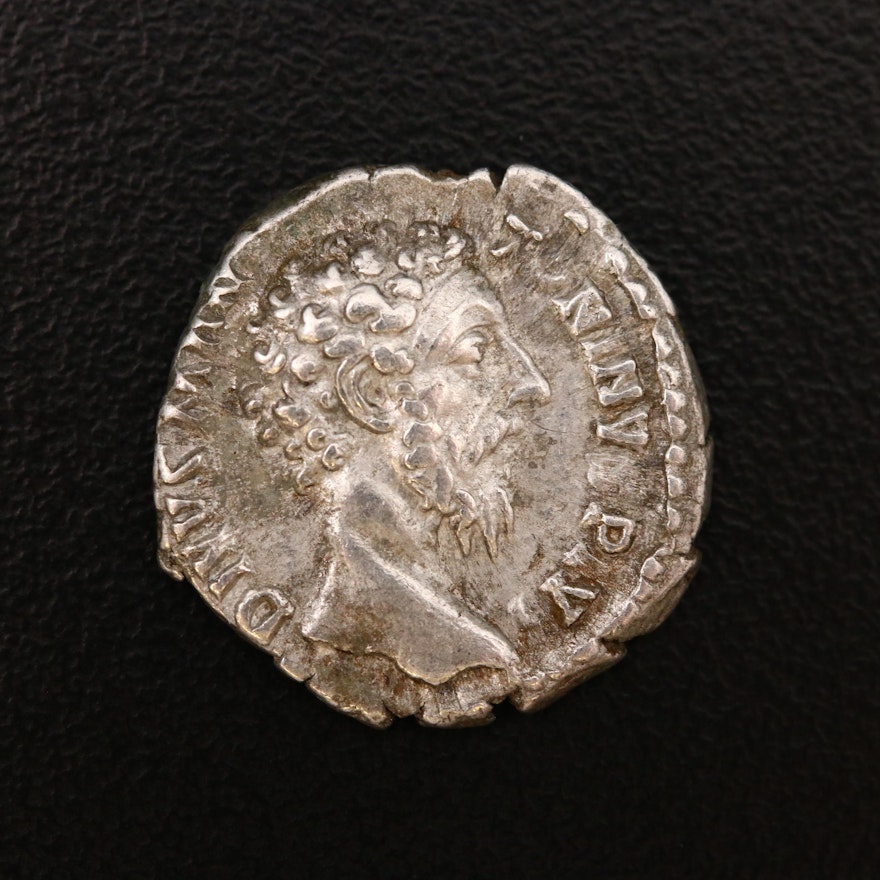 AR silver Denarius, Marcus Aurelius 180 AD