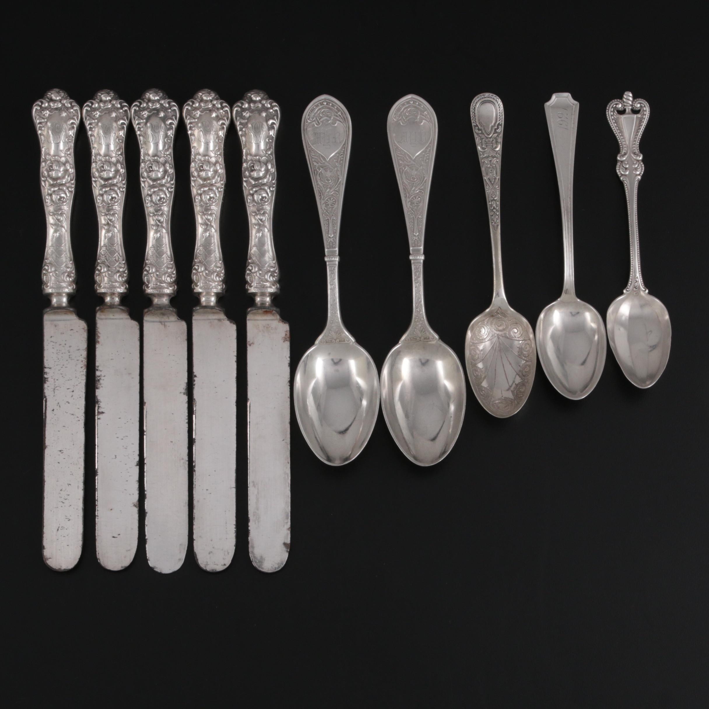 Mauser "American Beauty" Sterling Silver Handled Knives with Other Flatware