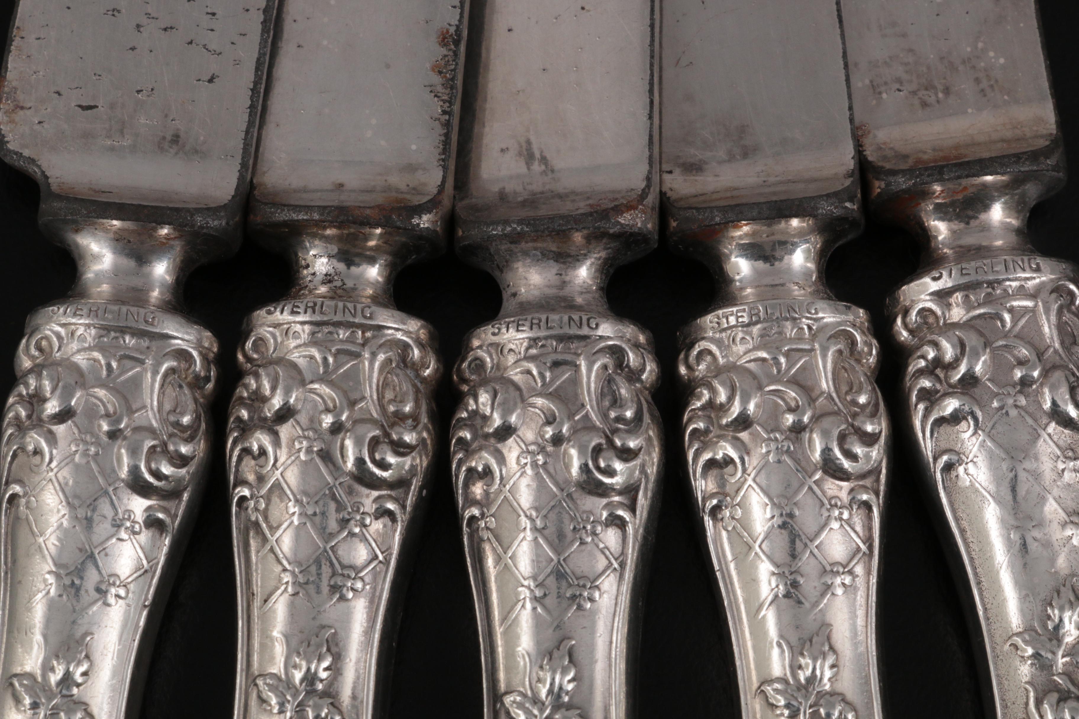 Mauser "American Beauty" Sterling Silver Handled Knives with Other Flatware