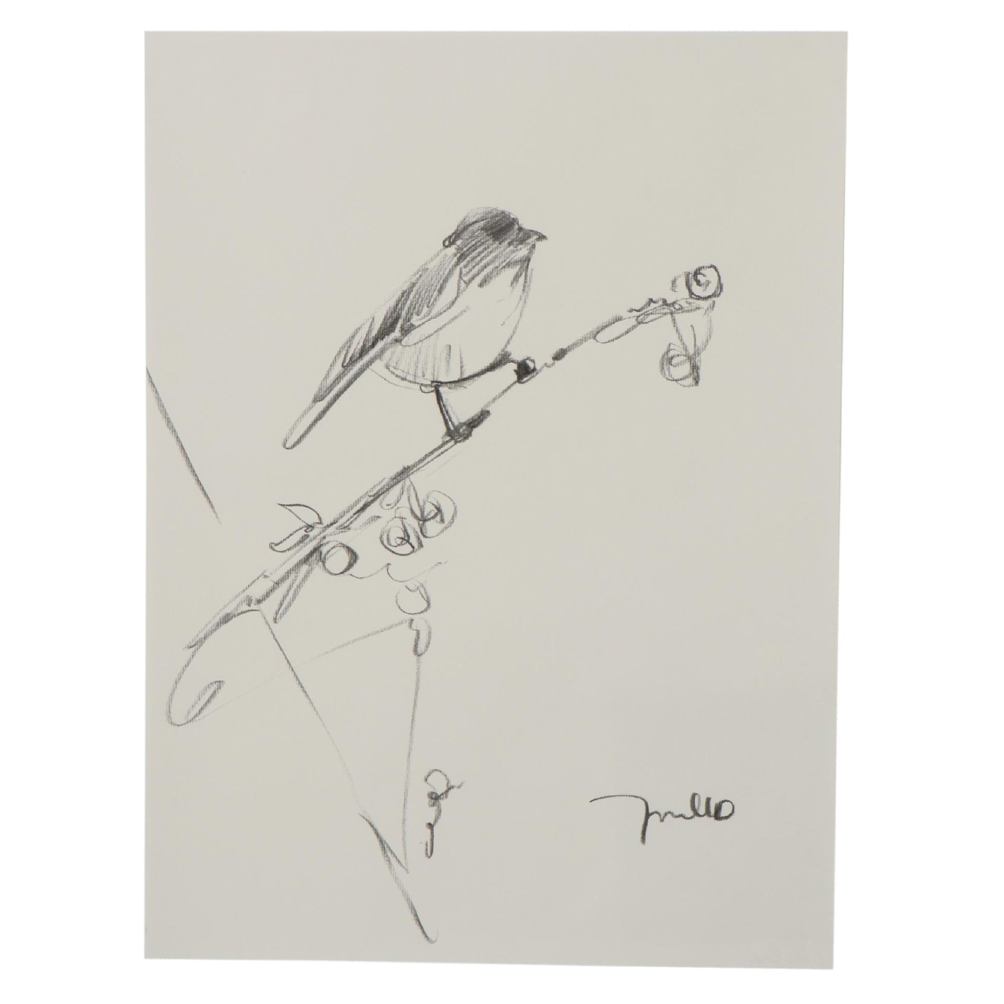 Jose Trujillo Charcoal Drawing "Little Bird"