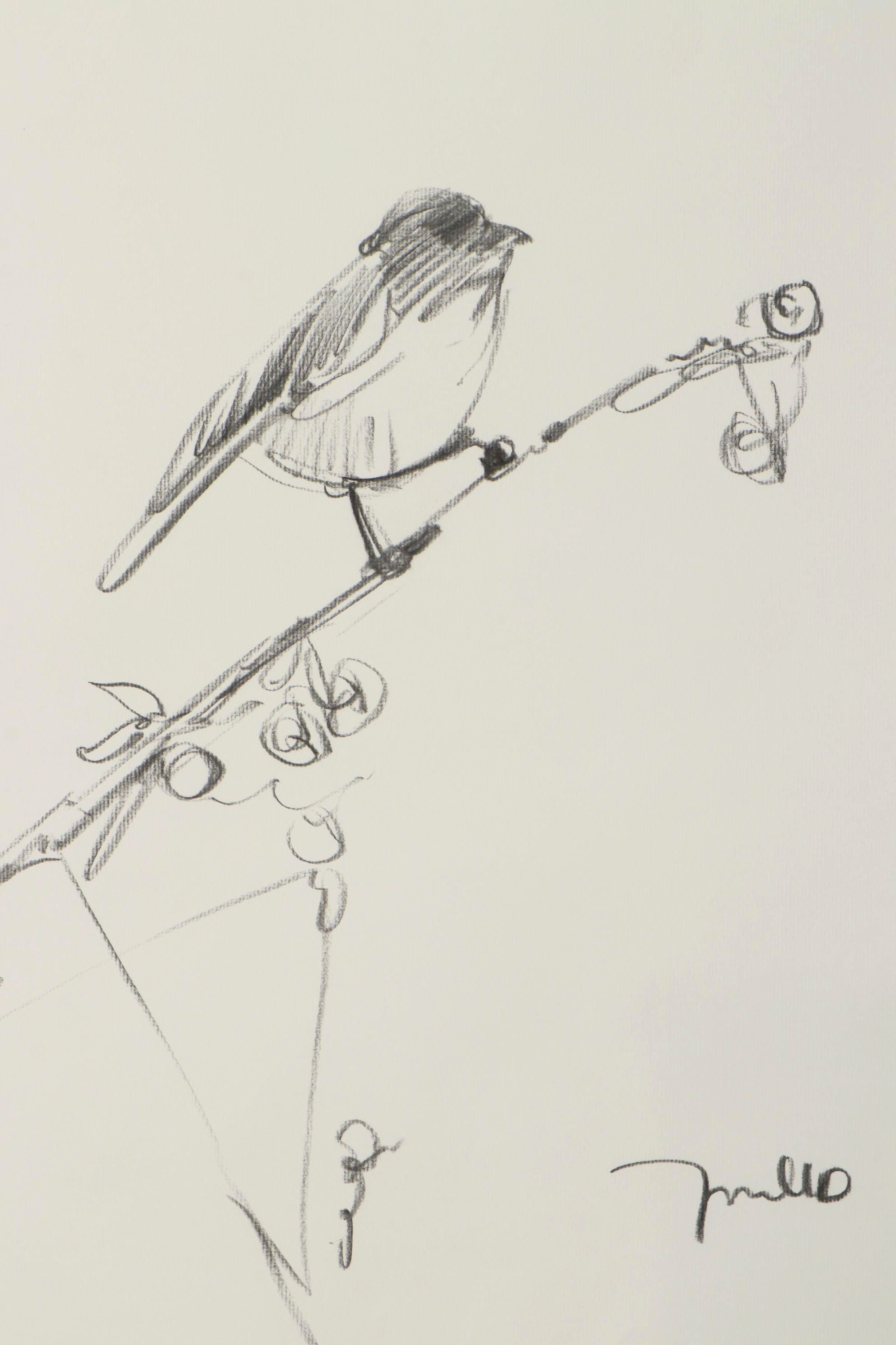 Jose Trujillo Charcoal Drawing "Little Bird"