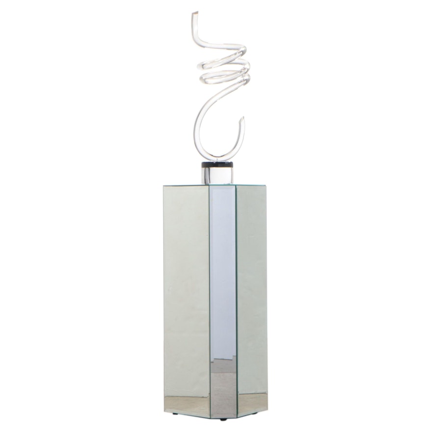 Hivo Van Teal Corkscrew Lucite Sculpture and Mirrored Pedestal, Late 20th C.