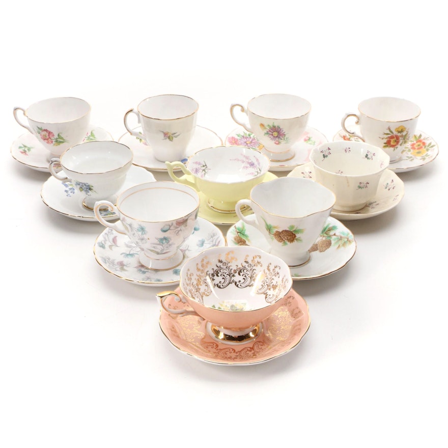 Royal Standard, Jason, Tuscan, and Other English Bone China Teacups and Saucers