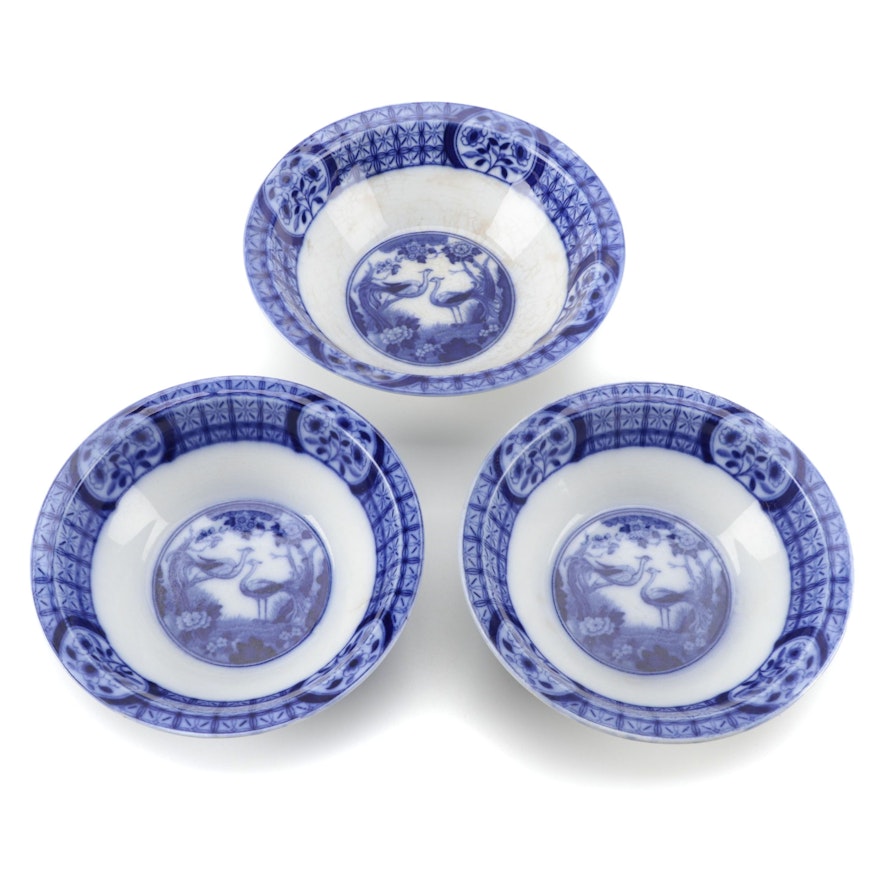 Johnson Bros "Mongolia" Flow Blue Stoneware Bowls, Early 20th Century