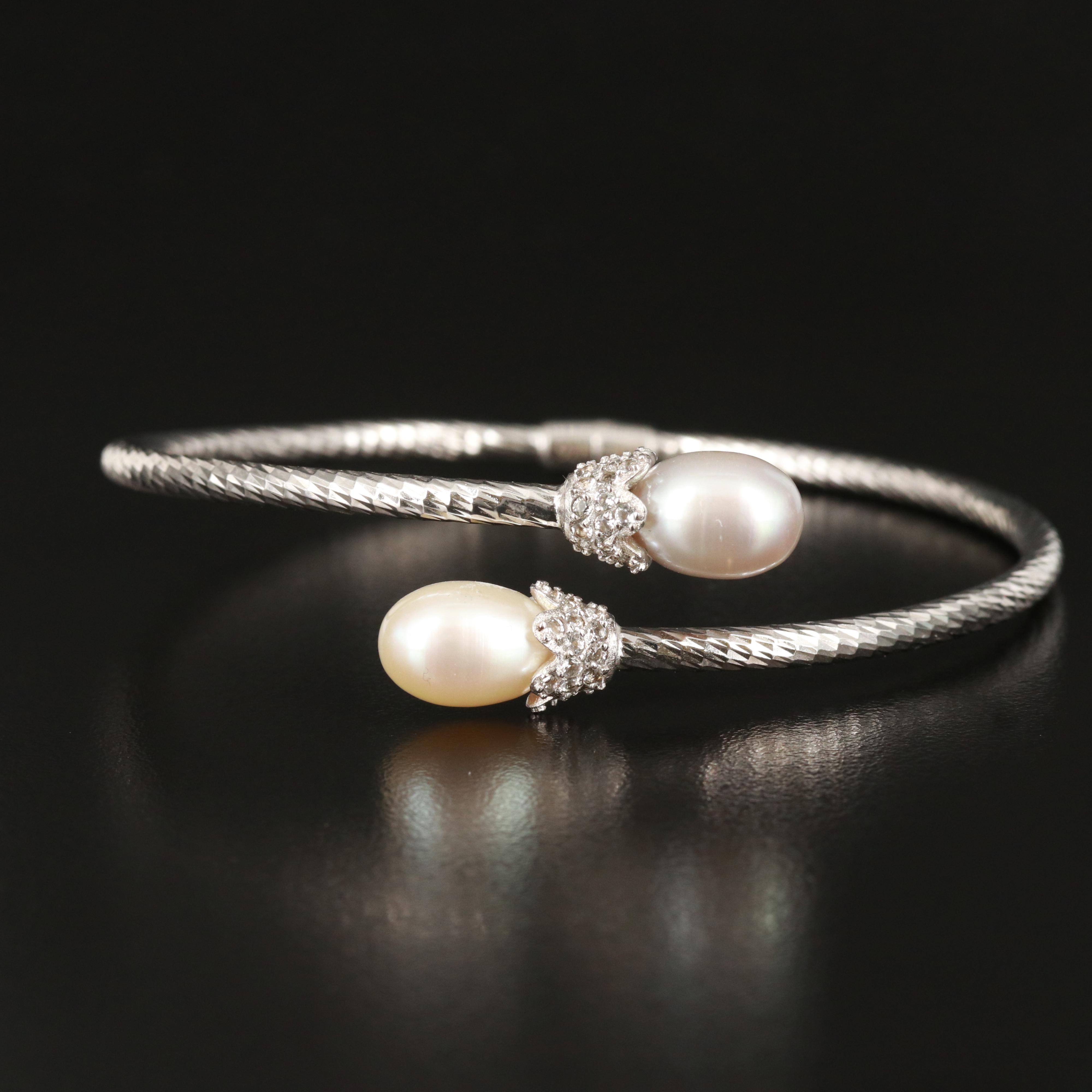 Sterling Pearl Hinged Bypass Bracelet
