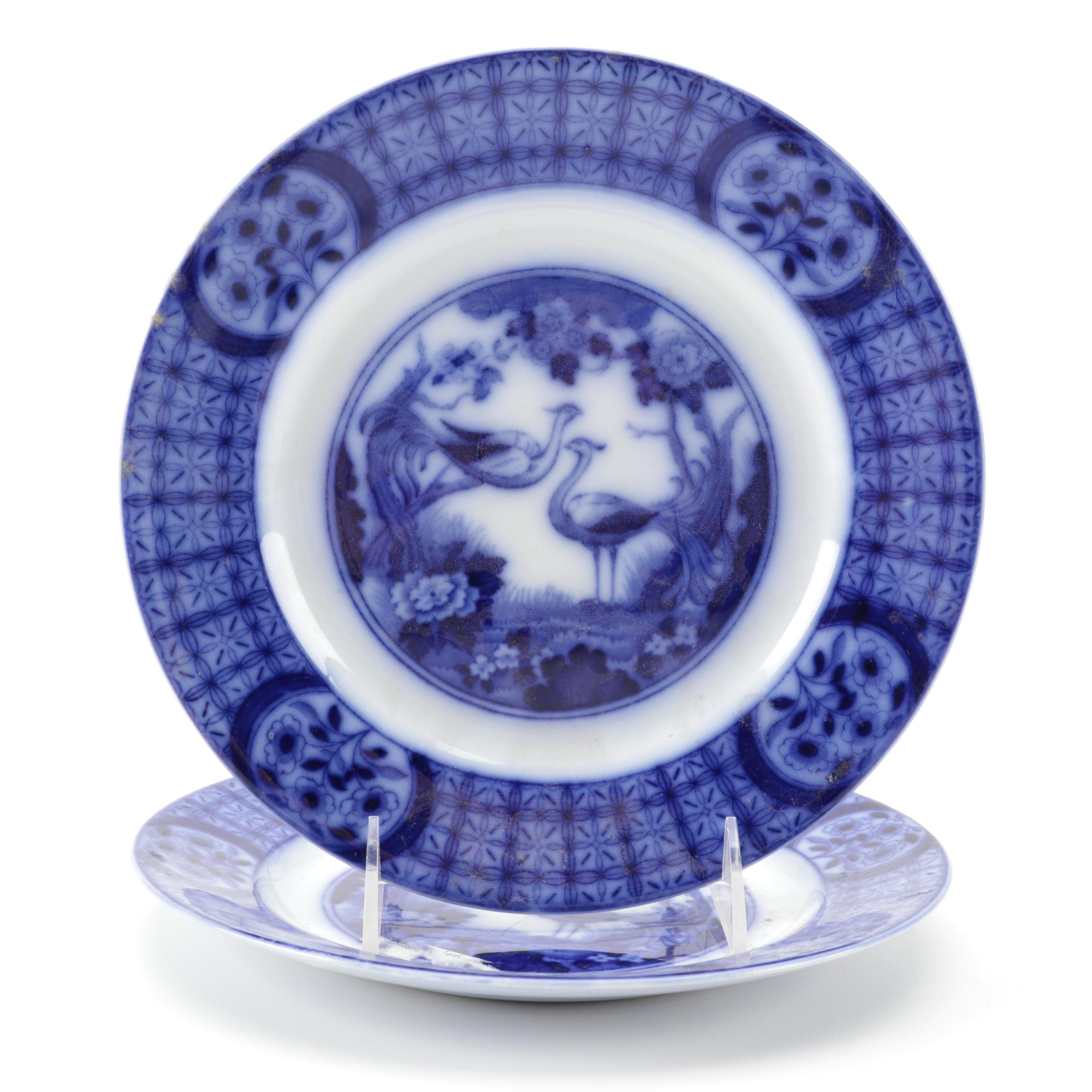 Johnson Bros "Mongolia" Flow Blue Porcelain Salad Plates, Late 19th C.