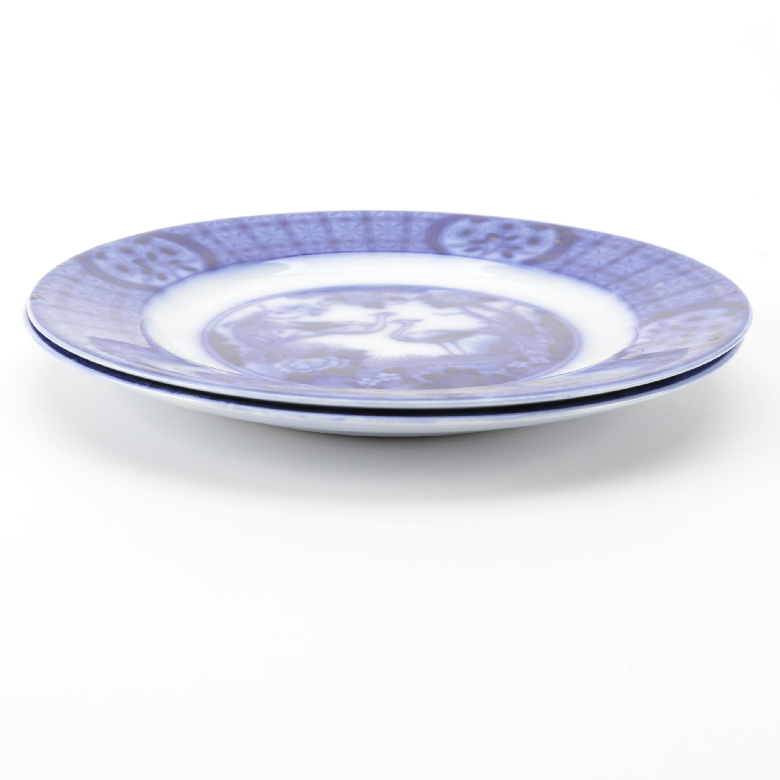 Johnson Bros "Mongolia" Flow Blue Porcelain Salad Plates, Late 19th C.