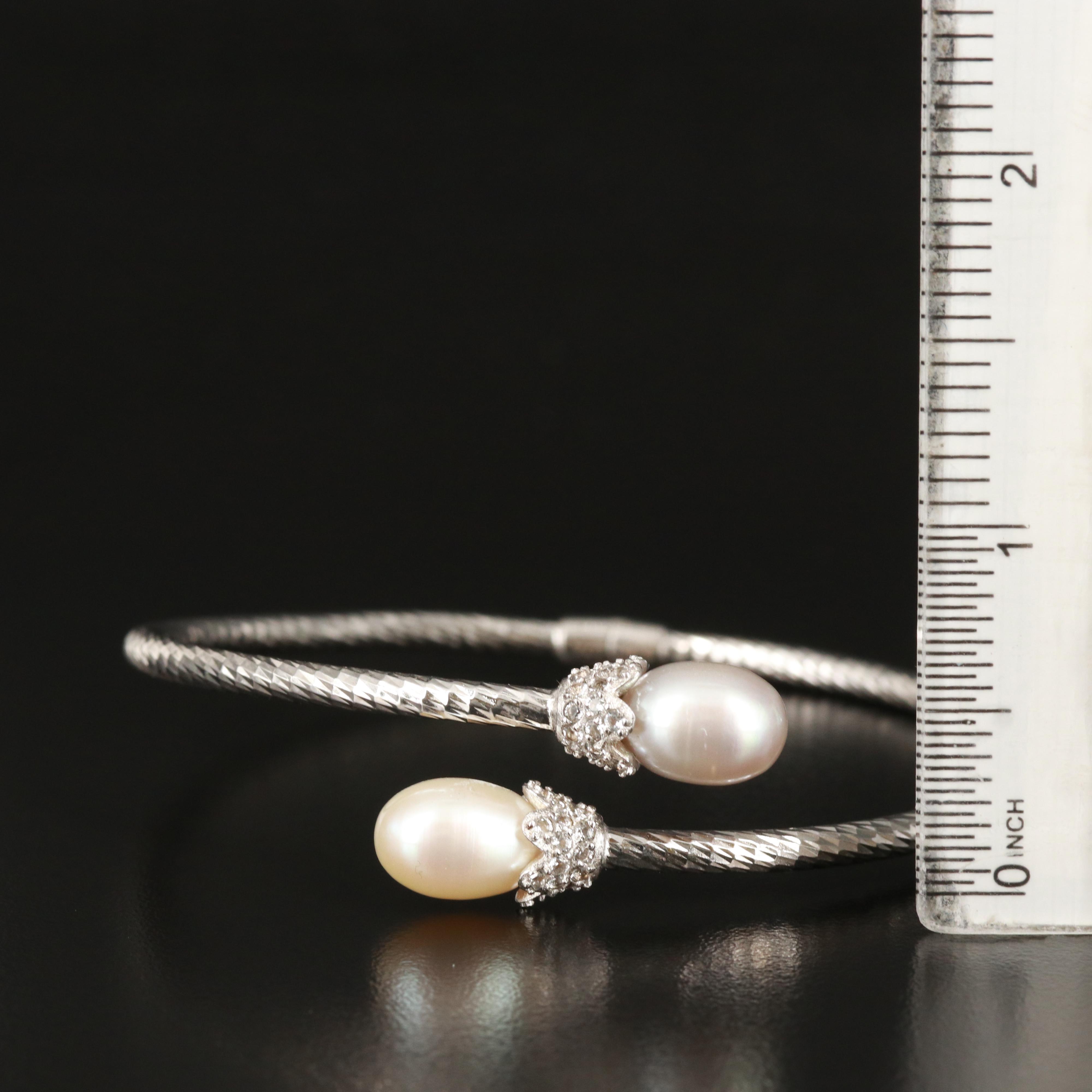 Sterling Pearl Hinged Bypass Bracelet