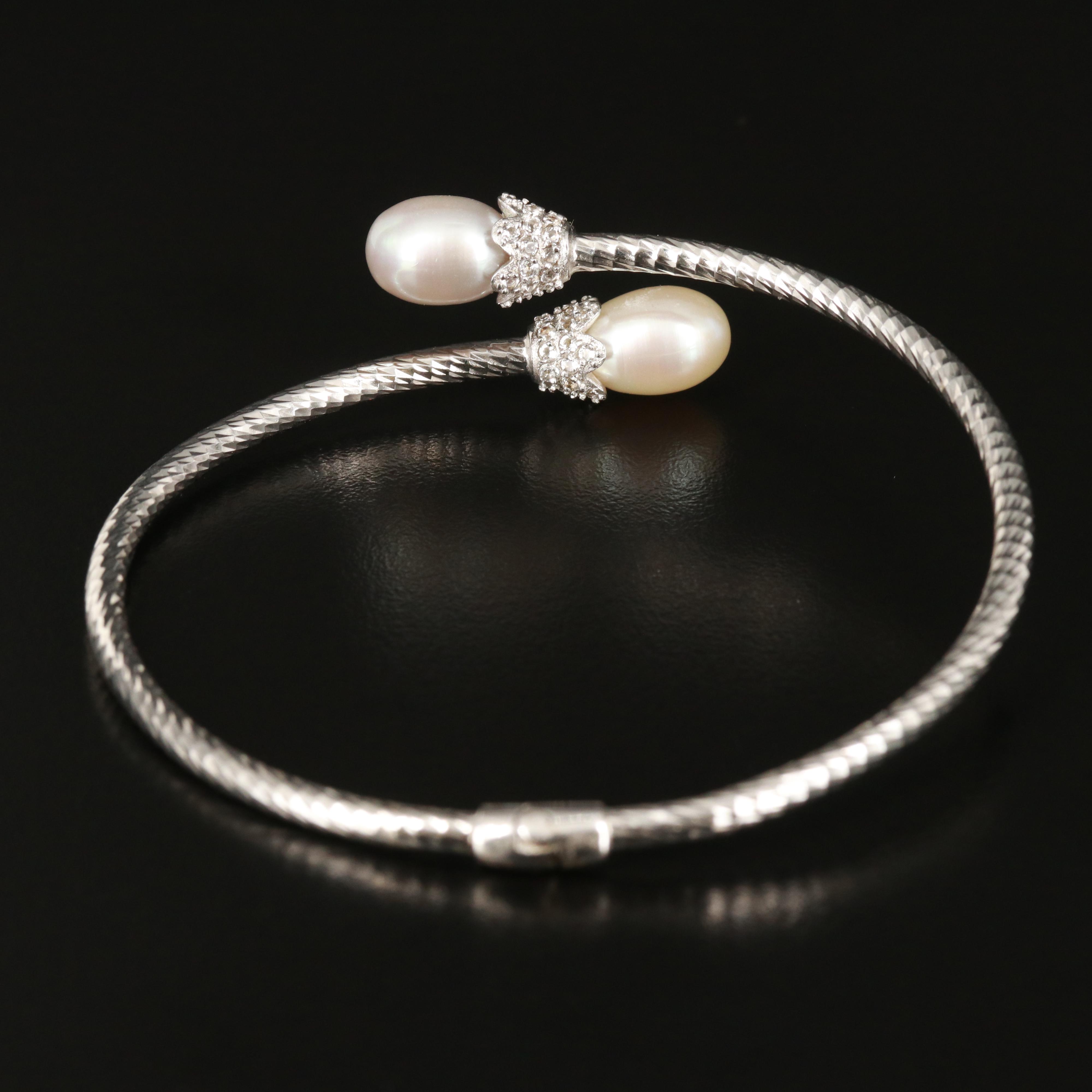 Sterling Pearl Hinged Bypass Bracelet