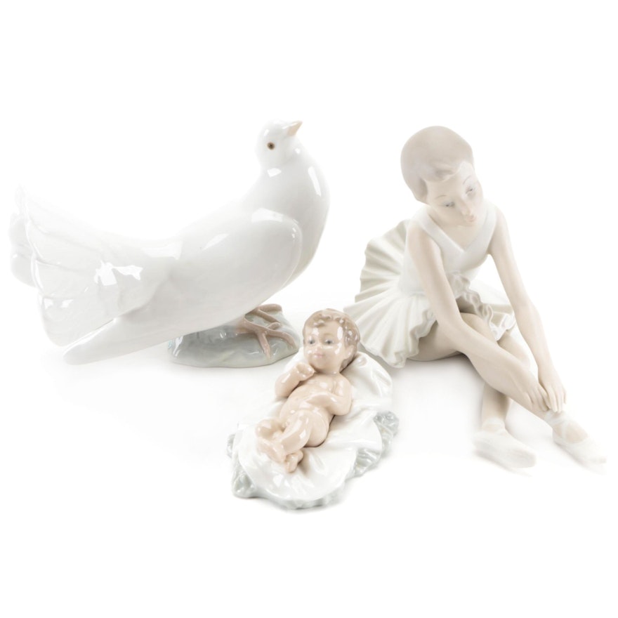 Lladró "Dove" Porcelain Figurine with Nao by Lladró and Other Figurine